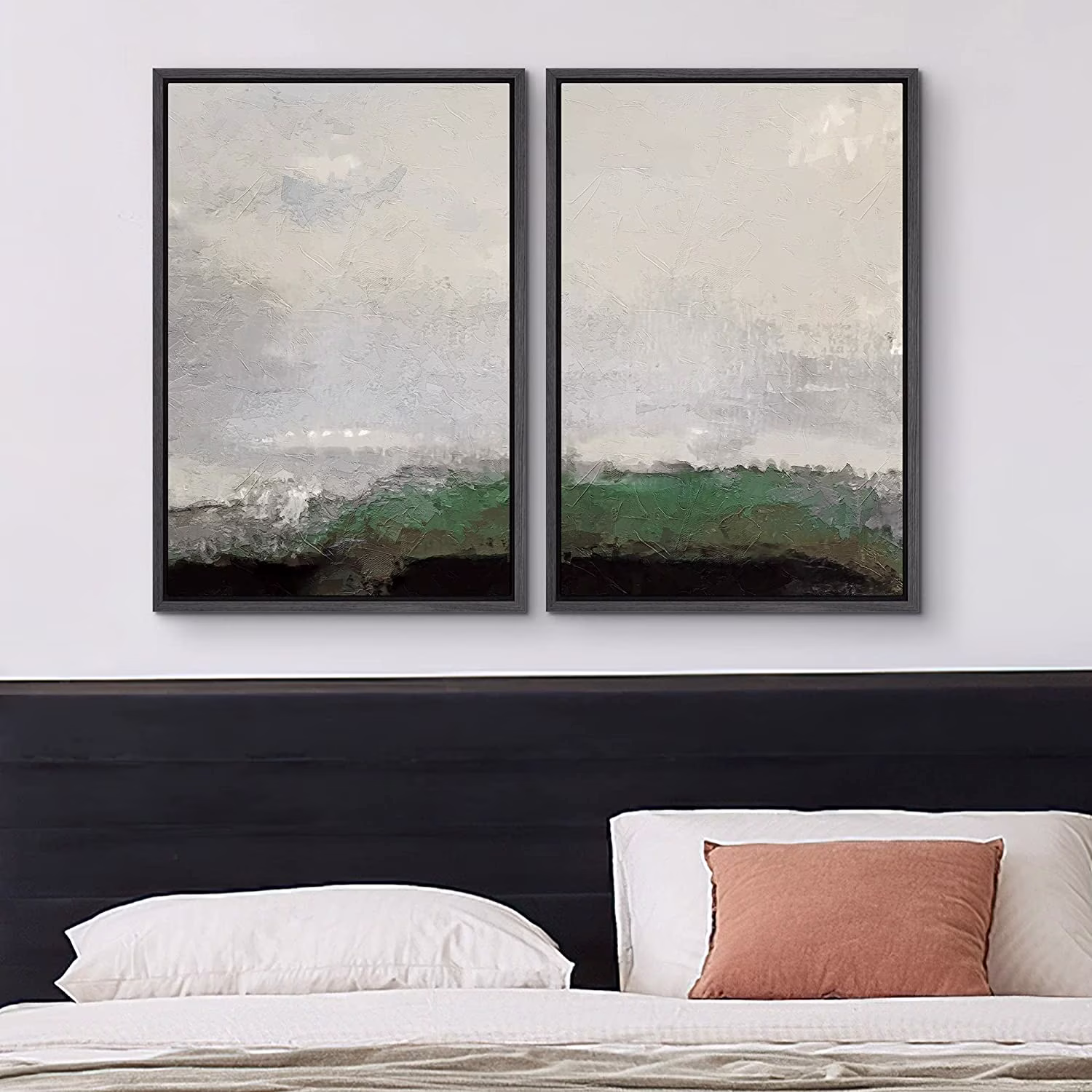 IDEA4WALL Framed Canvas Print Wall Art Set of 2 Watercolor Pastel Duotone Tan Landscape Abstract Modern Art Multicolor Contemporary Artwork for Bedroom, Office - 16"x24"x2 Panels Natural - Image 5