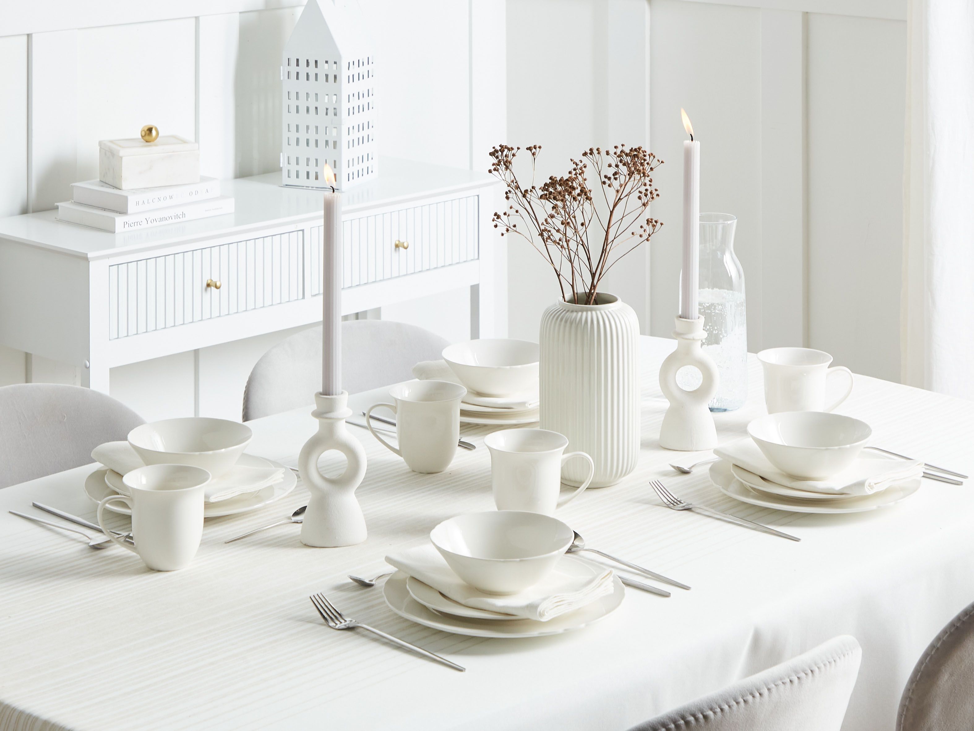 Set of 16 Dinnerware ELDERBERRY Porcelain White