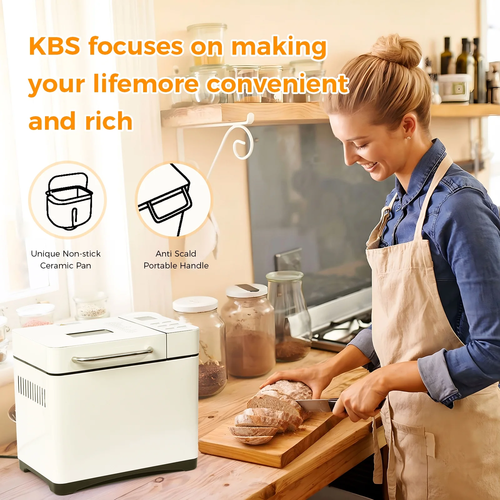 KBS 19-in-1 2LB Bread Maker Machine with Dual Heaters& Auto Nut Dispenser,Ceramic Pan with 2 kneading paddle,15 Hour delay timer&1 hour keep warm Model#013A - Image 2