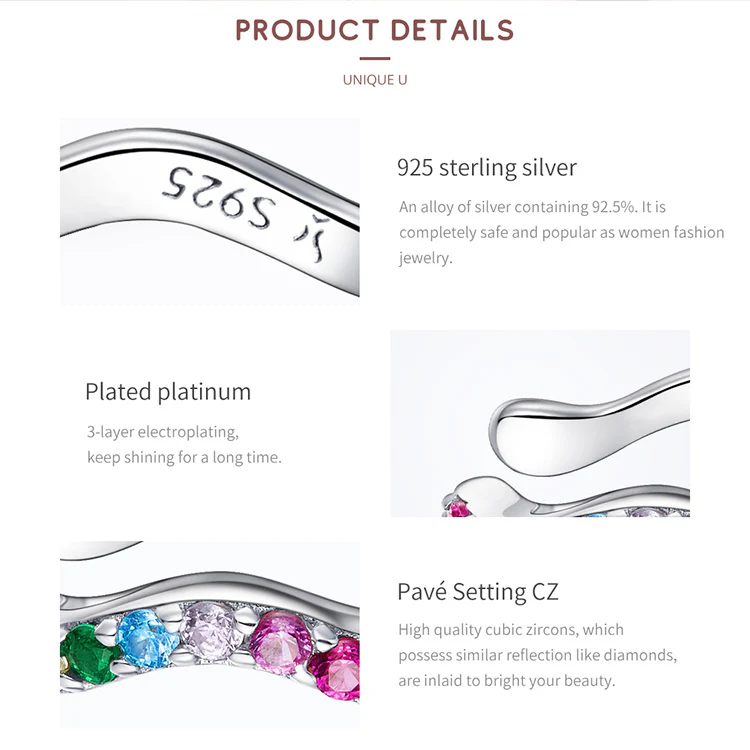 Mono-earring Rainbow Silver Ear Clip for Women 925 Sterling Silver Punk Jewelry Earrings Female and Male Gift Jewelry