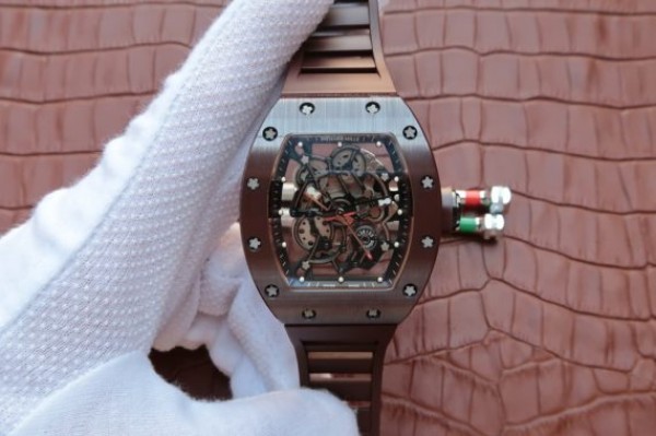 Replica Richard Mille RM055 Brown Ceramic Brown Inner Bezel Skeleton Dial Brown Rubber Strap MIYOTA8215 - Top club