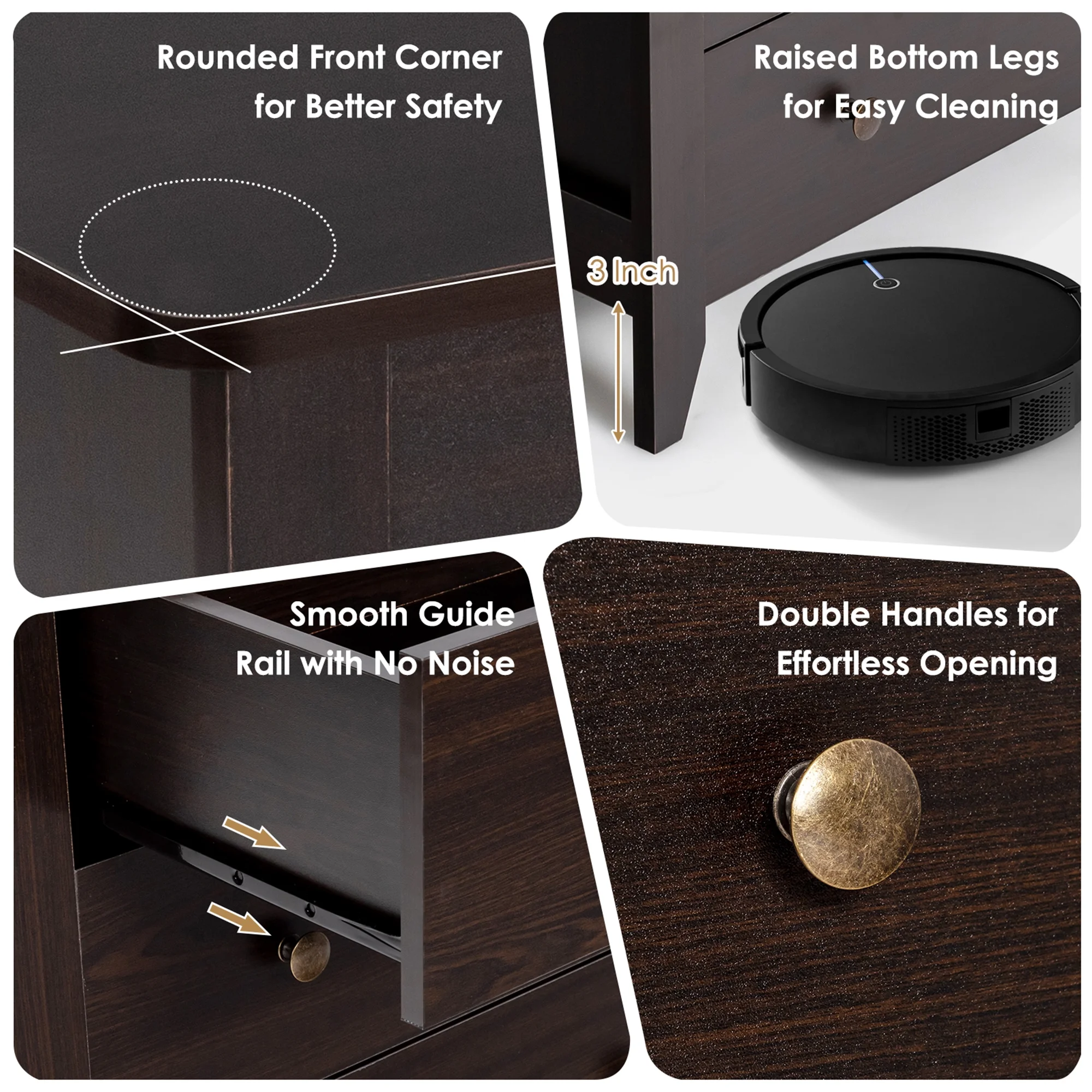 Gymax 3 Drawer Dresser Chest of Drawers Bedside Table for Living Room Bedroom Espresso - Image 11