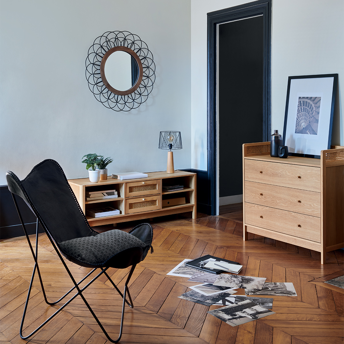 Mirror"Victorine" Black metal, D.90 cm