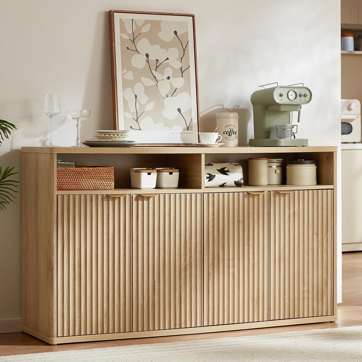 LEYAOYAO Fluted Buffet Cabinet with Storage, 55