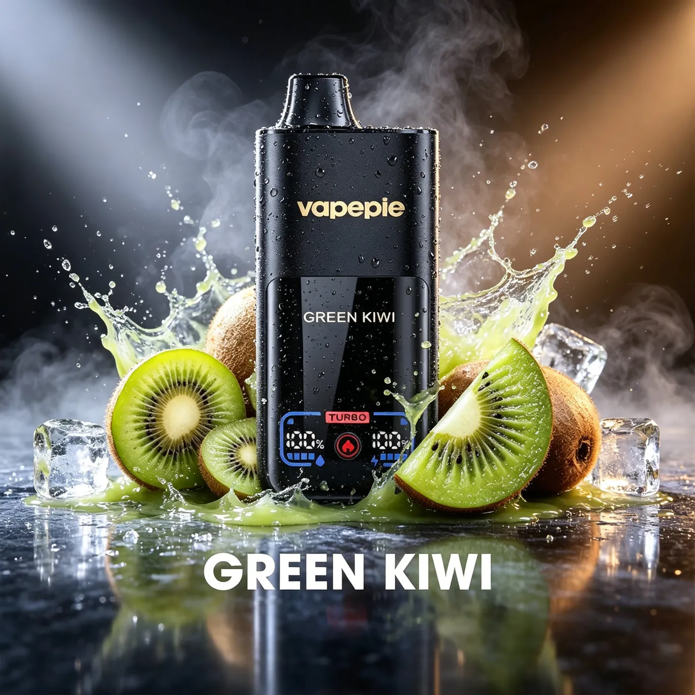 VAPEPIE MEGA 70 000 puffów – Green Kiwi; ekran z poziomem baterii i tryb TURBO
