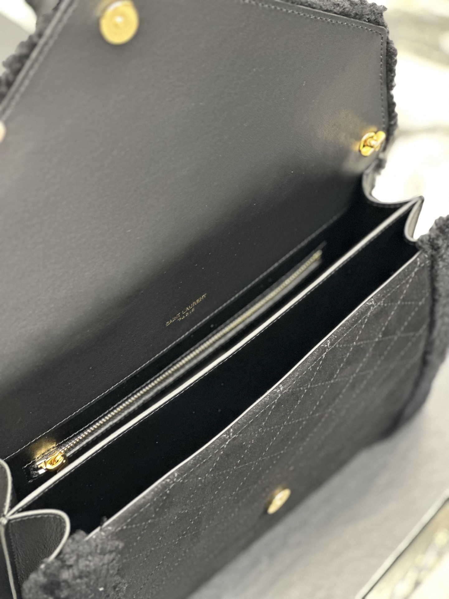GABY MINI SATCHEL IN QUILTED SUEDE AND SHEARLING1:1High-quality replica