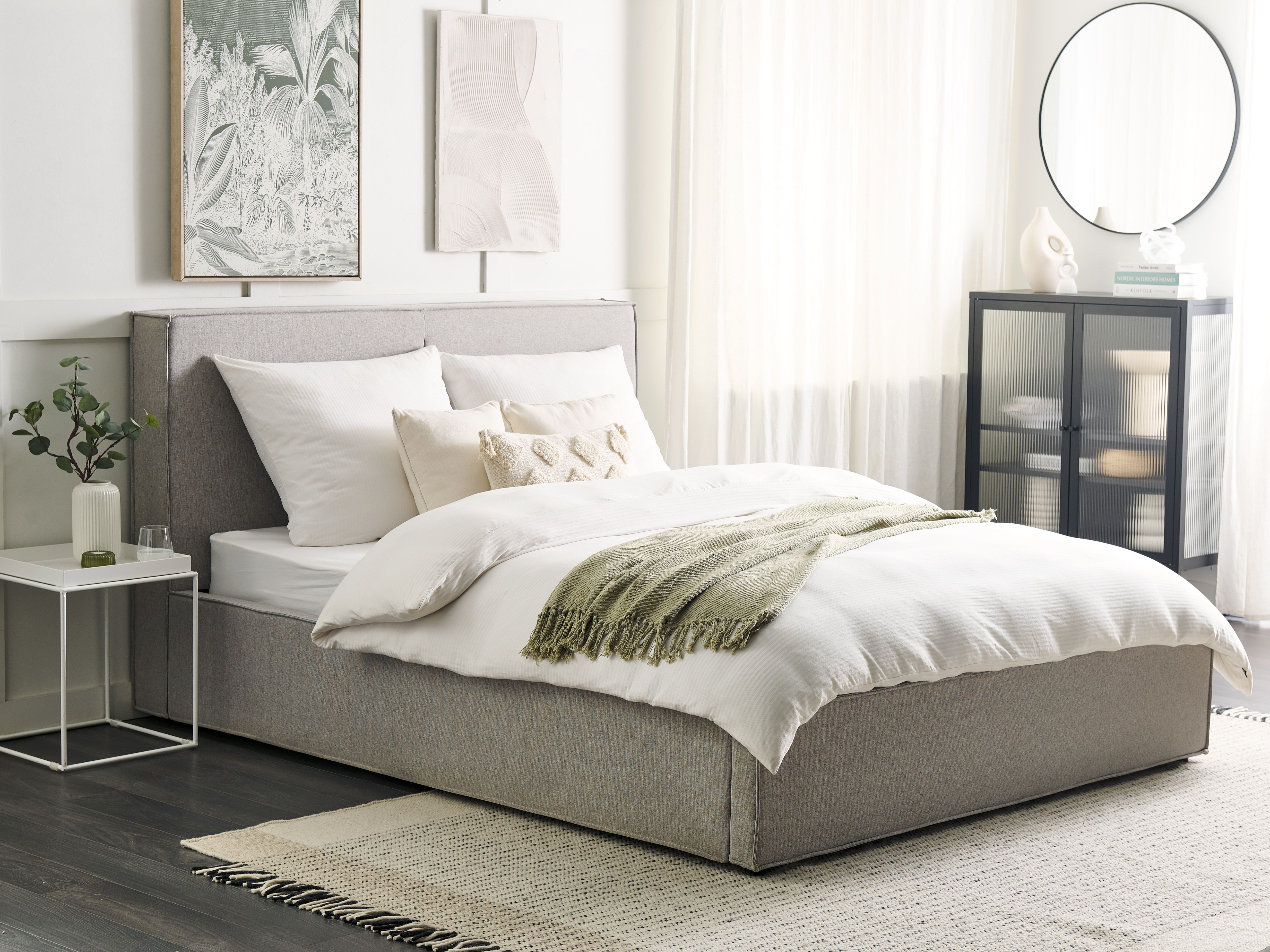 Ottoman Bed Fabric MOISSAC 160 x 200 cm (EU King Size) Light Grey
