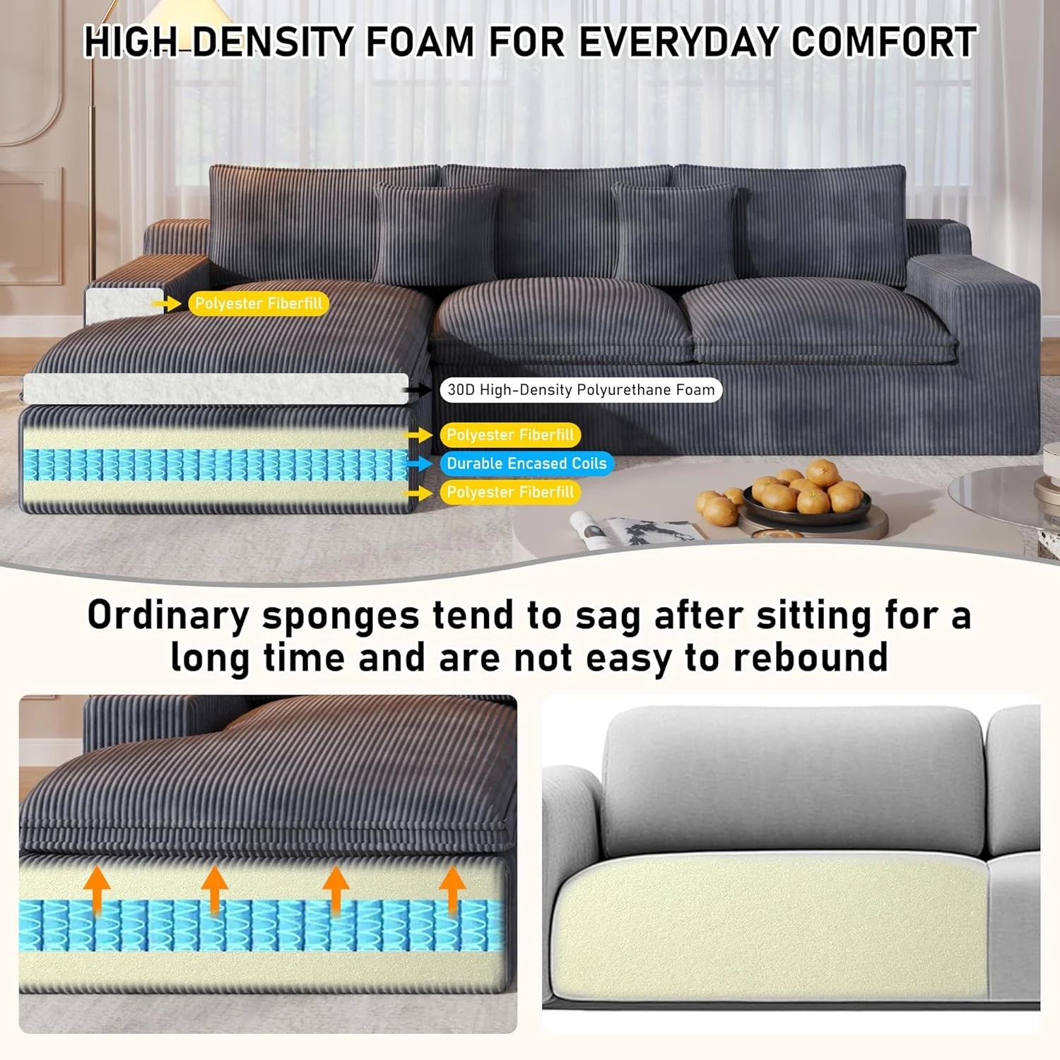 108�� Modular Sectional Sofa, Cloud Sectional Couch with Deep Seat, Modern Modular L-Shape Sofa Couch with Chaise,Upholstered Couches for Living Room Bedroom - Image 15