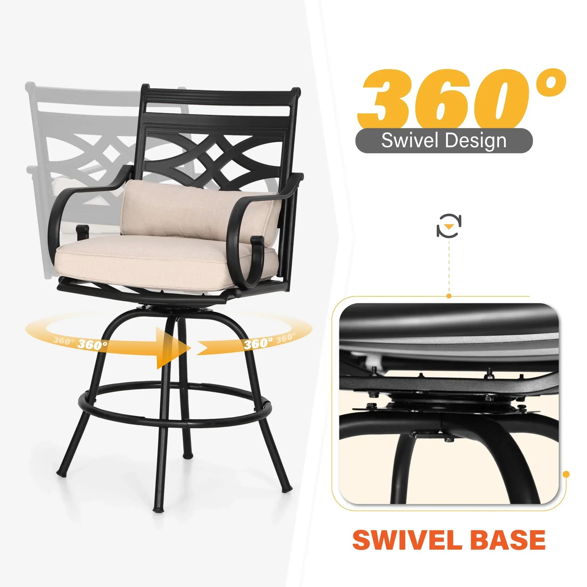 Sophia & William 2 Piece Patio Swivel Bar Stools With Cushions - Image 5 Sophia & William 2 Piece Patio Swivel Bar Stools With Cushions - Image 5