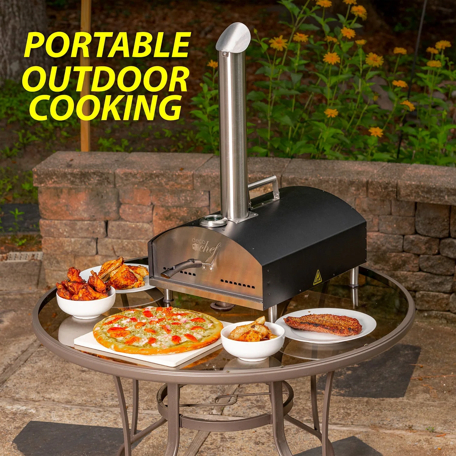Deco Chef Outdoor Pizza Oven with 2-in-1 Pizza and Grill Oven Functionality, 13" Pizza Stone, Portable Stainless Steel Construction, Pizza Peel, Dough Scraper, Scoop, Slotted Grill (Black) - Image 4
