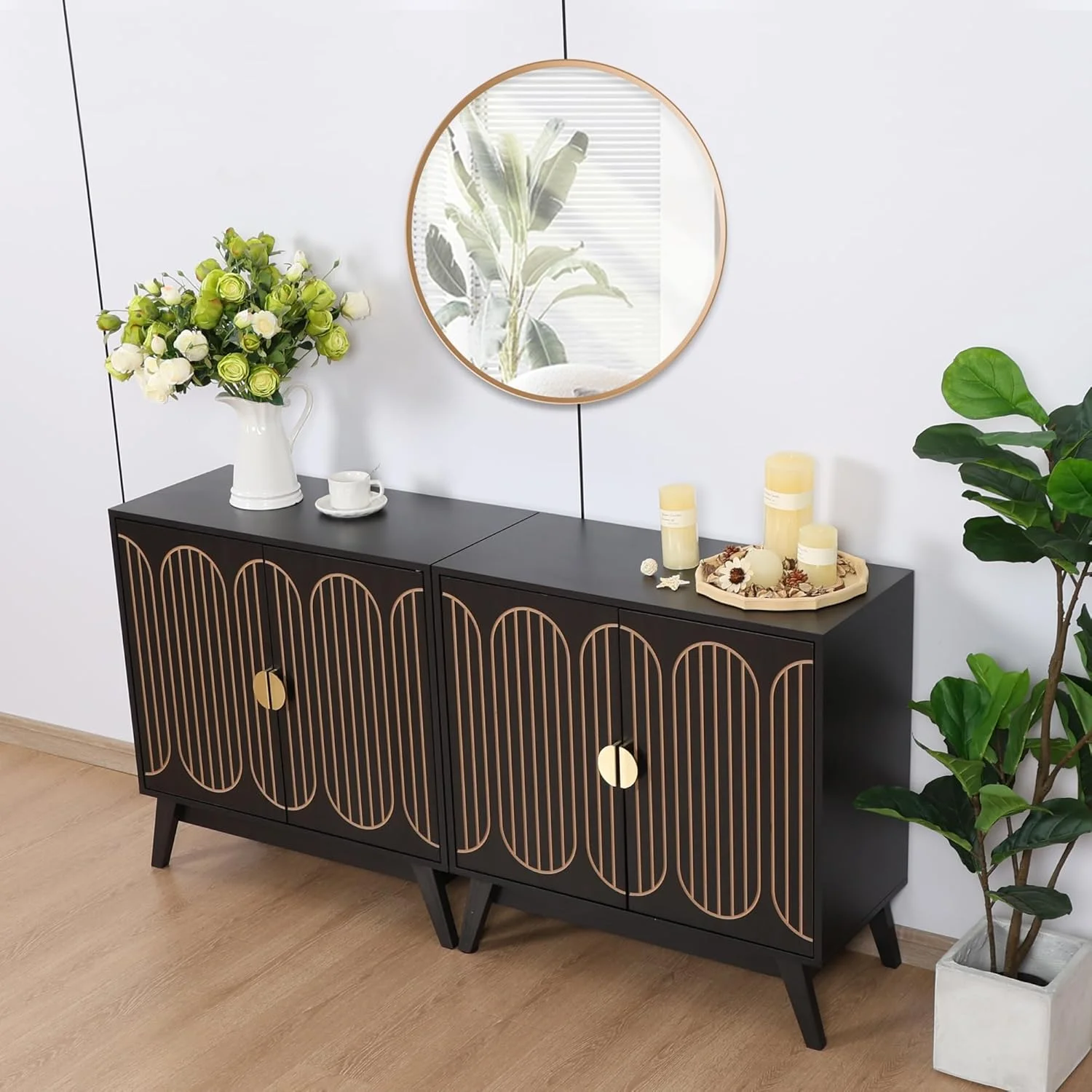 LEFHDA 2PCS Buffet Cabinet, Sideboard Cabinet with Storage, Accent Storage Cabinet with Carved Arc Door Design for Kitchen Dining Room, 2 Doors Buffet Cabinet with Adjustable Shelves - Image 74