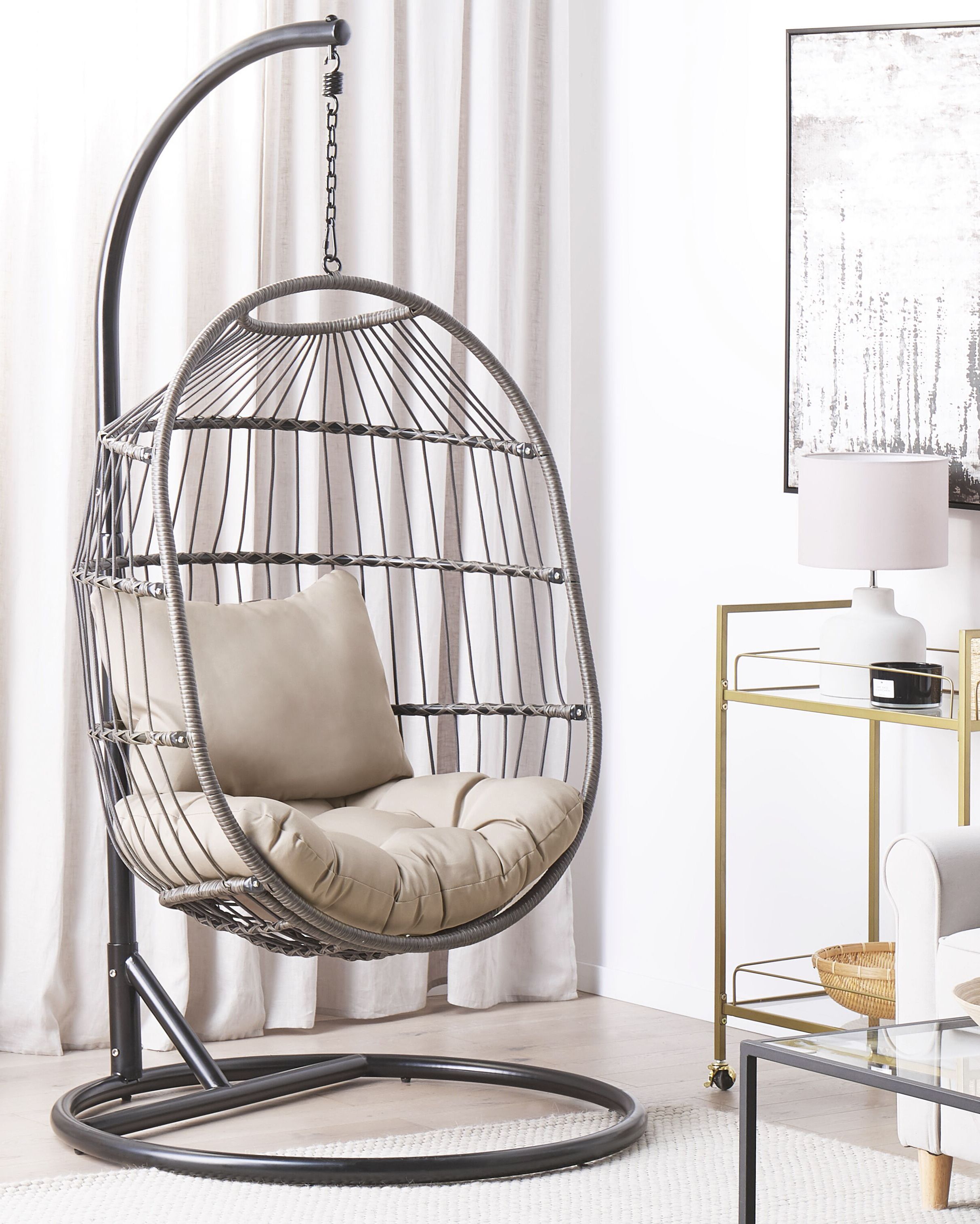 Hanging Chair with Stand ALBA PE Rattan Black