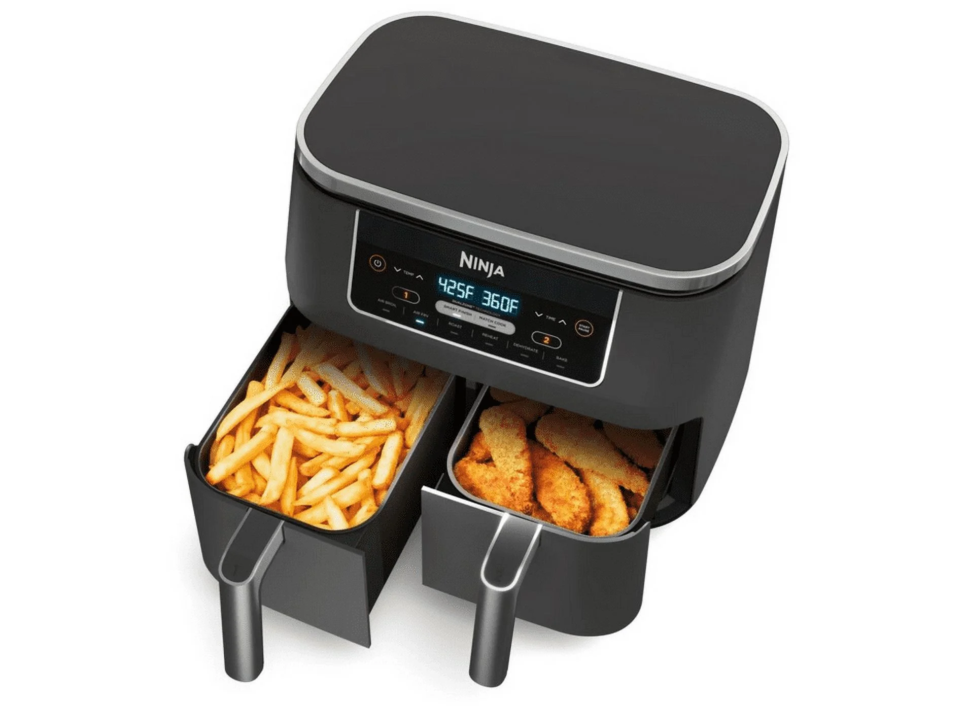 Restored Ninja Foody DZ201 6-in-1 8-qt. 2-Basket Air Fryer with Dual Zone Technology (Refurbished)