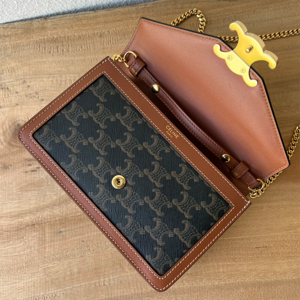 CELINE WALLET ON CHAIN MARGO in TRIOMPHE CANVAS and calfskin(High-end Grade)1:1High-quality replica