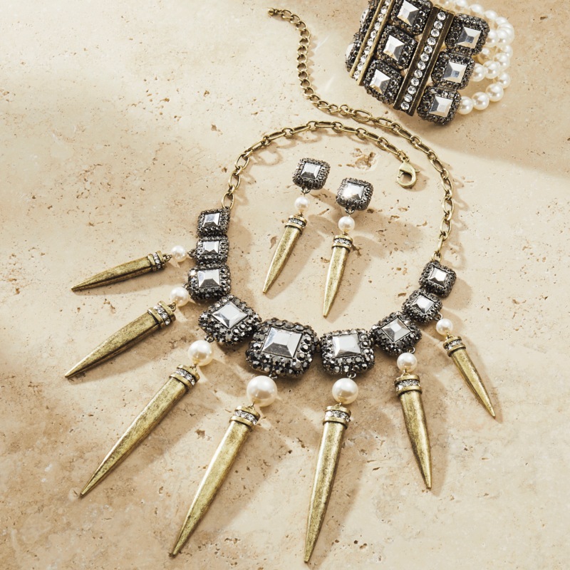 Stone & Faux-Pearl Cone/Drop Necklace, Bracelet & Earrings - Buy All and Save - MIDNIGHT VELVET CATALOG