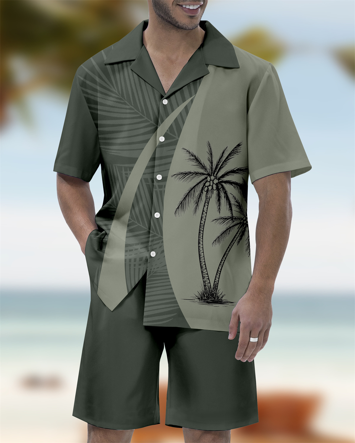 Men's Hawaii Vacations Cuban Collar Short Sleeve Shirt Set