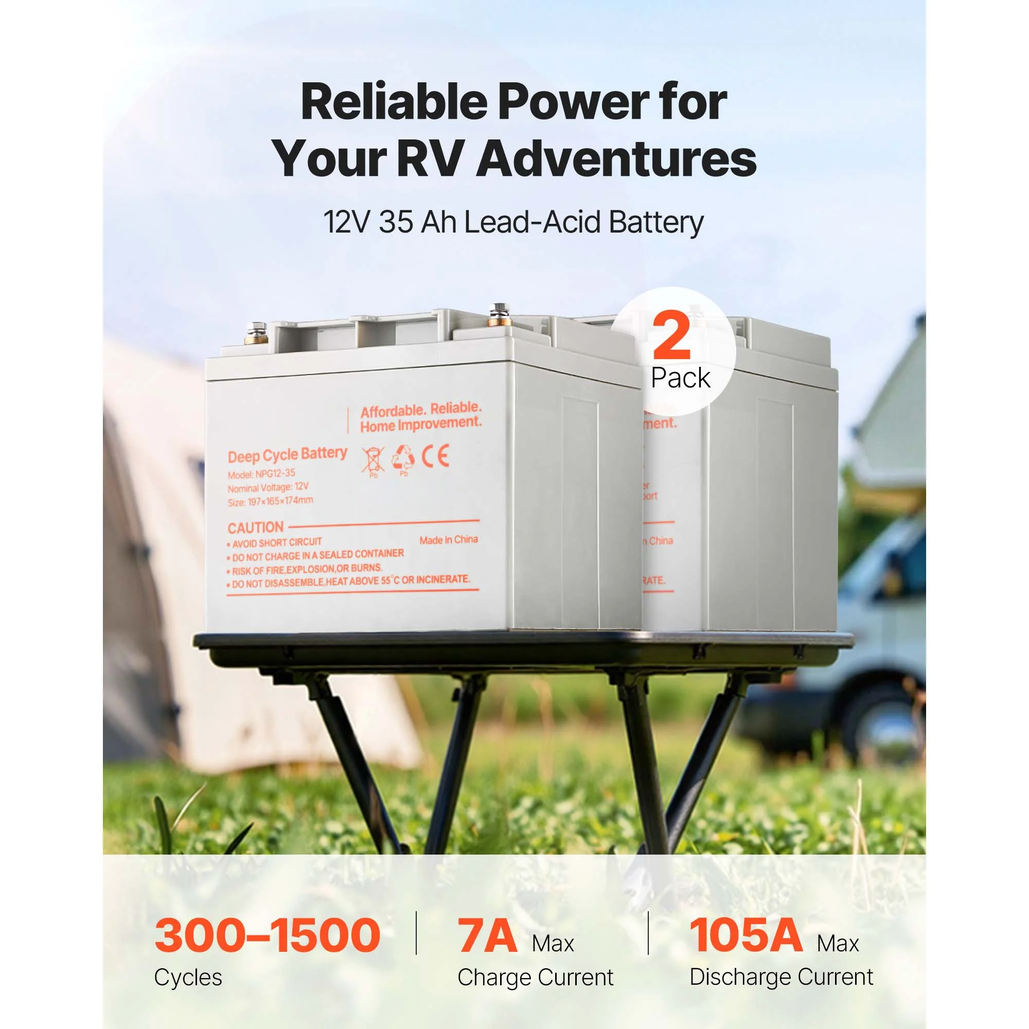 KFFKFF 2 Pack 12V 35Ah Deep Cycle Battery, Sealed AGM Technology, Rechargeable Lead Acid Battery, Backup Power for Scooters, Mobility Wheelchairs, Solar Systems, and Off-Grid Home Energy Storage