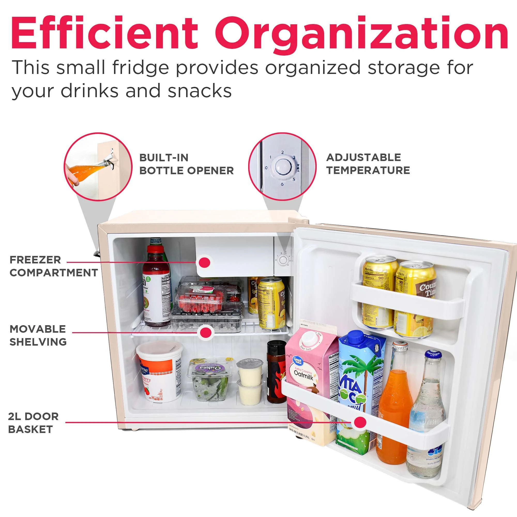 Frigidaire 1.6 Cu ft. Retro Compact Refrigerator with Side Bottle Opener, Coral - Image 4
