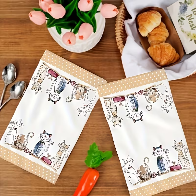 Cartoon cat Pattern Tea Towel, Hand Towel Cleaning Cloth, Super Fine Fiber Material Soft and Durable