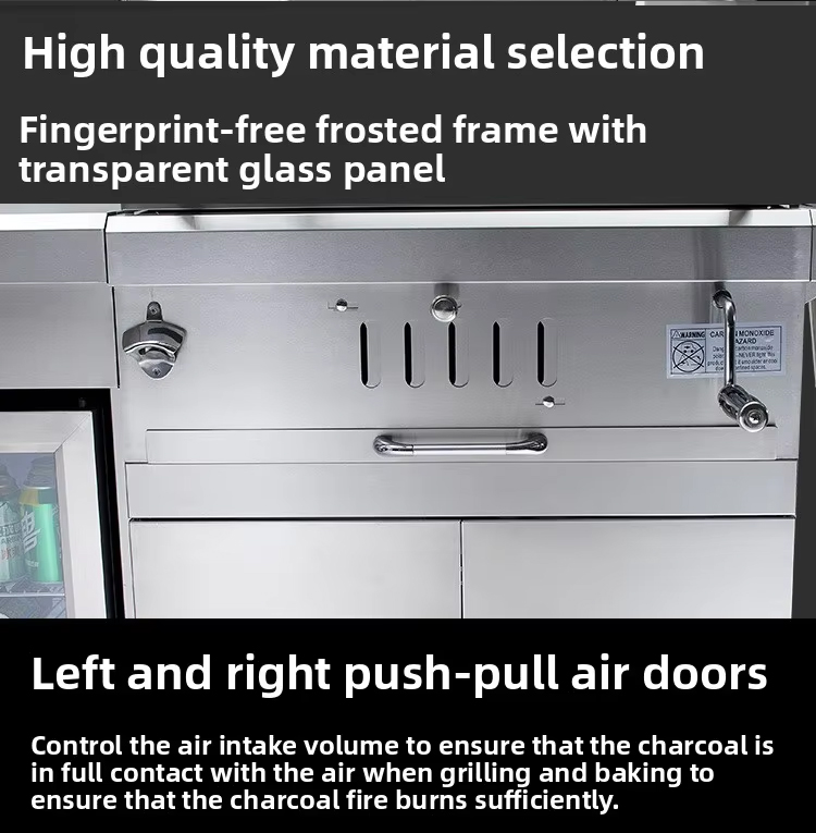Premium Korean Style Outdoor Kitchen Gas BBQ Grill Stainless Steel 6+1 Burner Refrigerator Sink Tap Cabinet Trolley Electronic