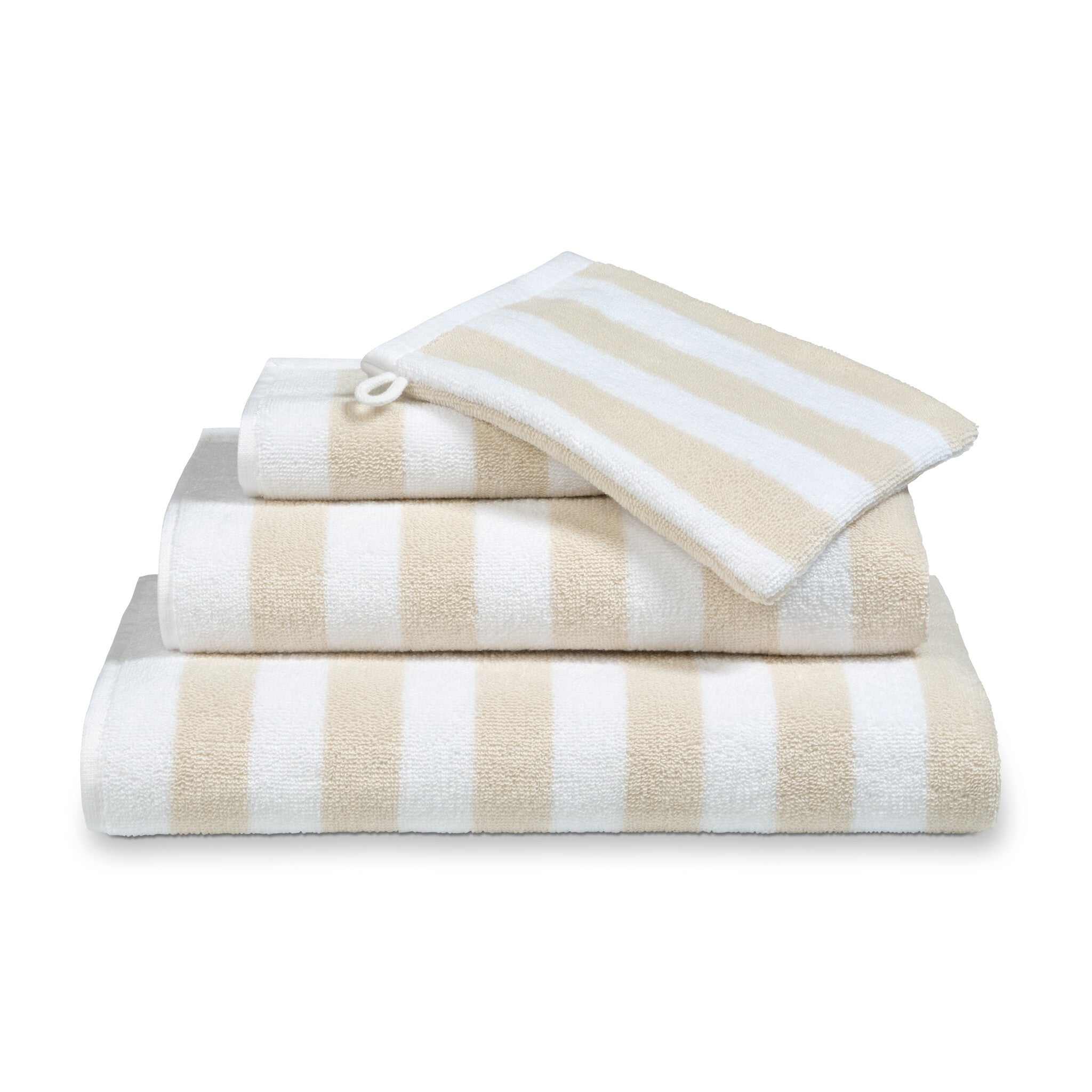 Verona Badtextiel Stripes Desert   70 x 140 cm   Wit   Beige   Katoen
