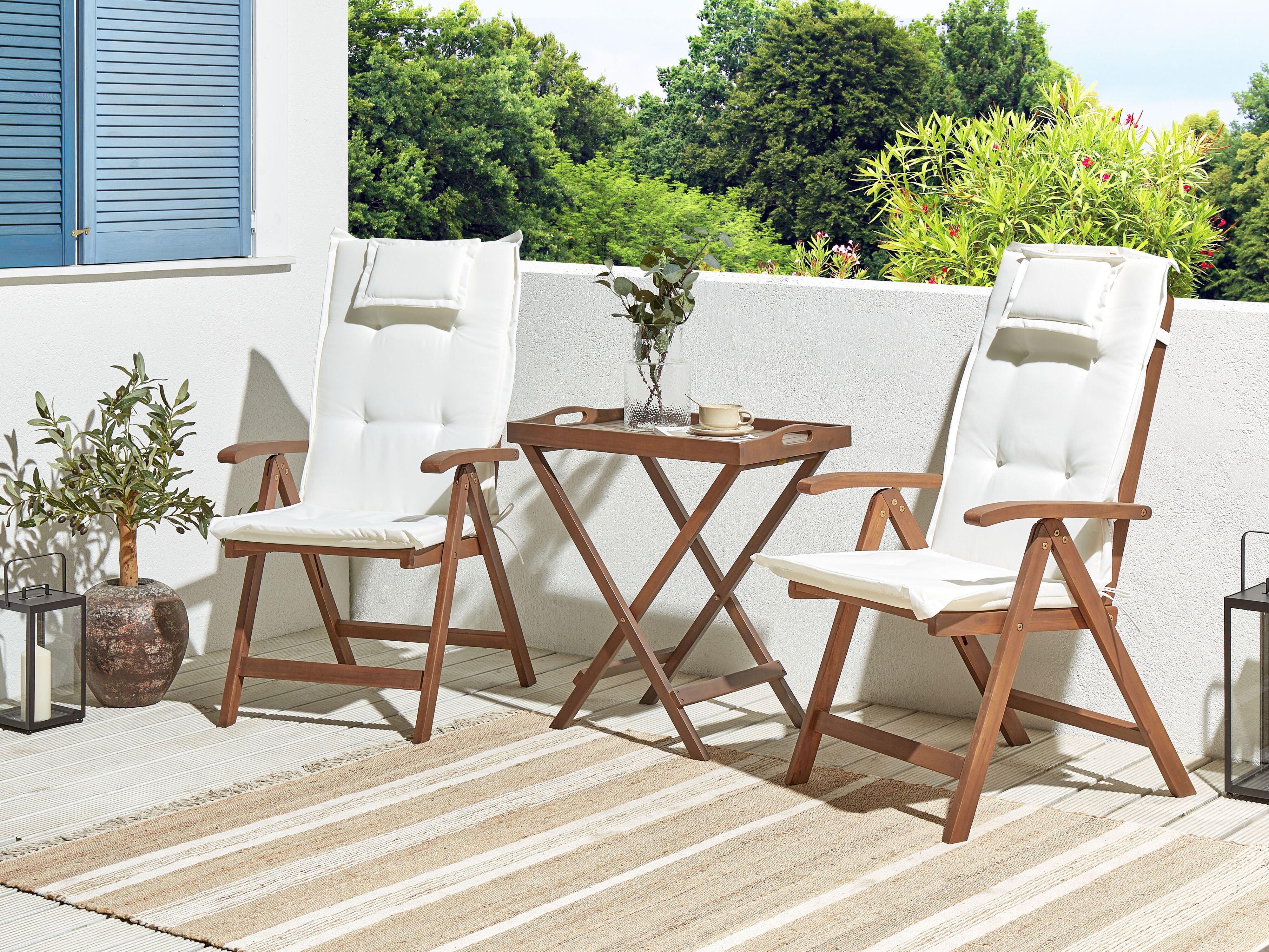 Bistro Set with Cushions Folding AMANTEA Acacia Wood Off-White