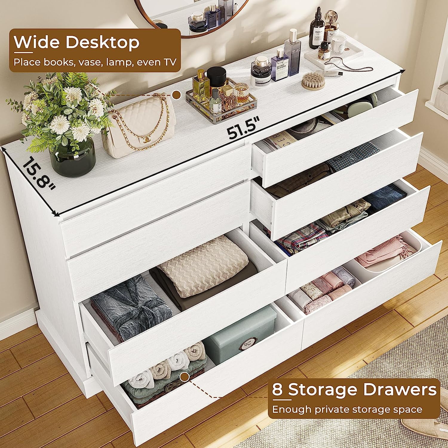 8 Drawers Double Dresser Wooden Black Chest of Drawers for Bedroom, Large Storage Cabinet for Home Living Room - Image 18