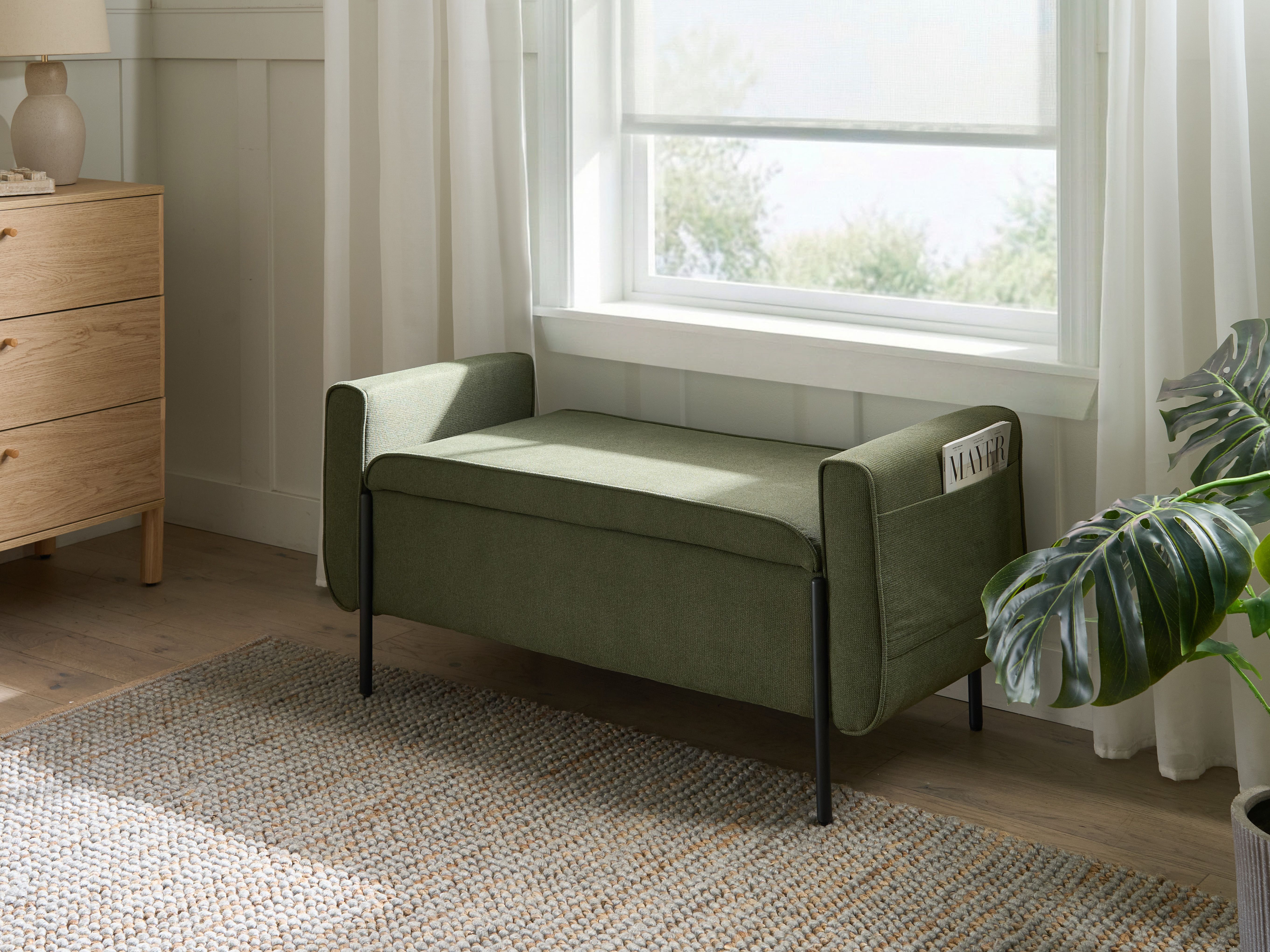 Upholstered Storage Bench LEWES Fabric Green