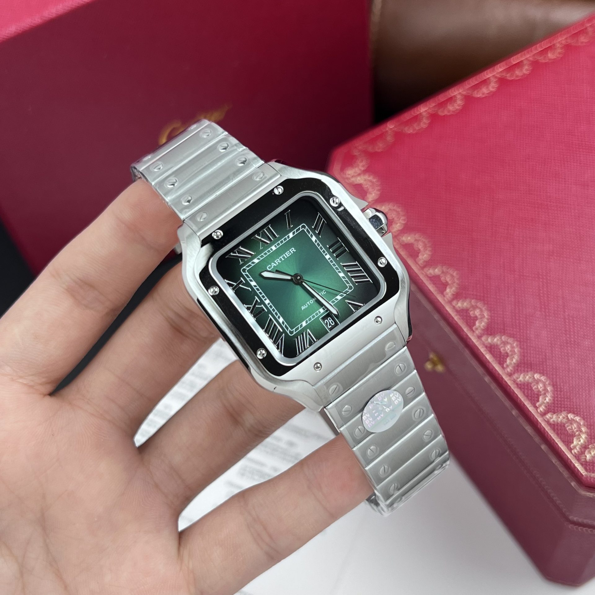 Cartier Replica Watch Santos De Cartier Green Dial BV Factory 39.8mm - Top club
