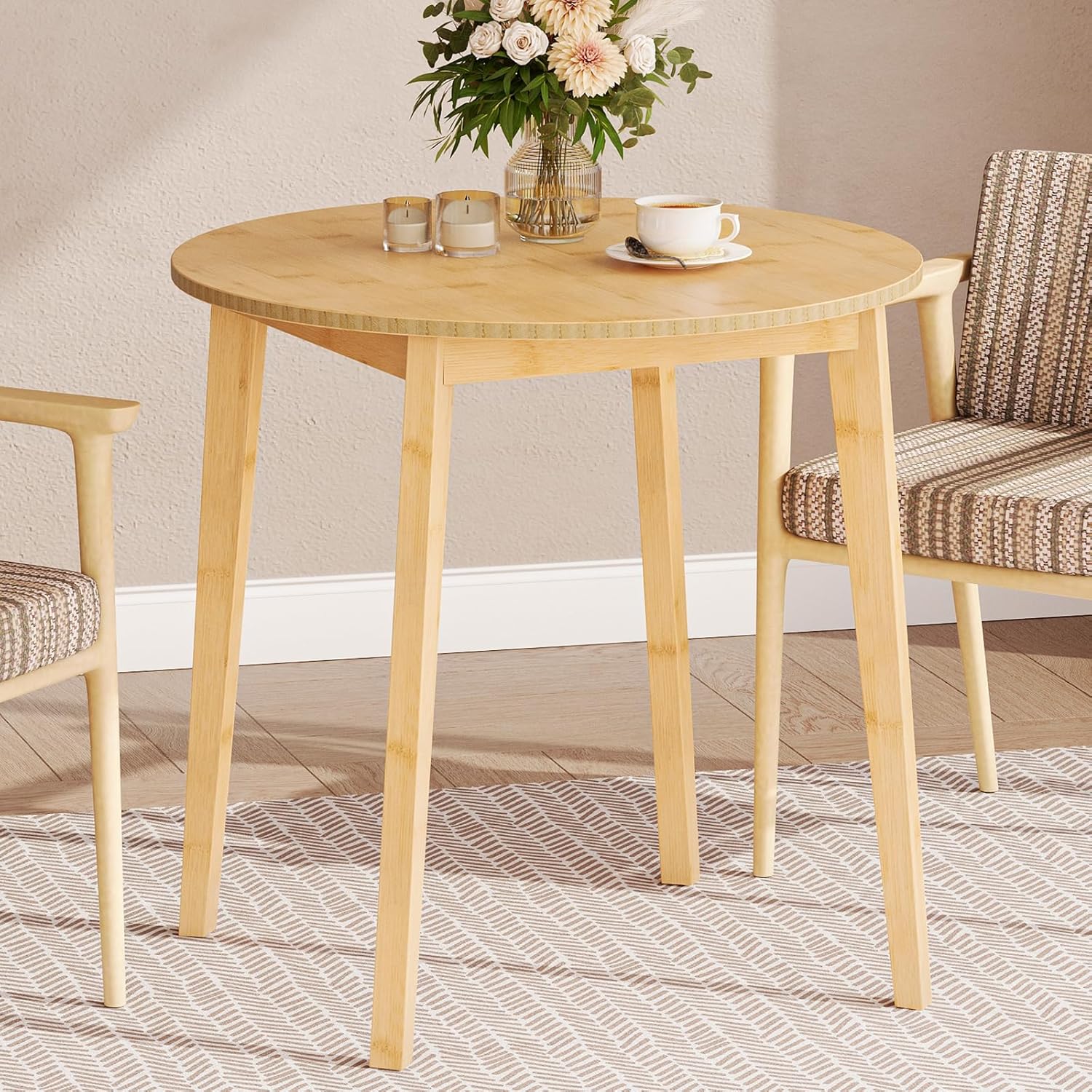 HOOBRO Bamboo Dining Table, Round Dining Table for 2, 27.5
