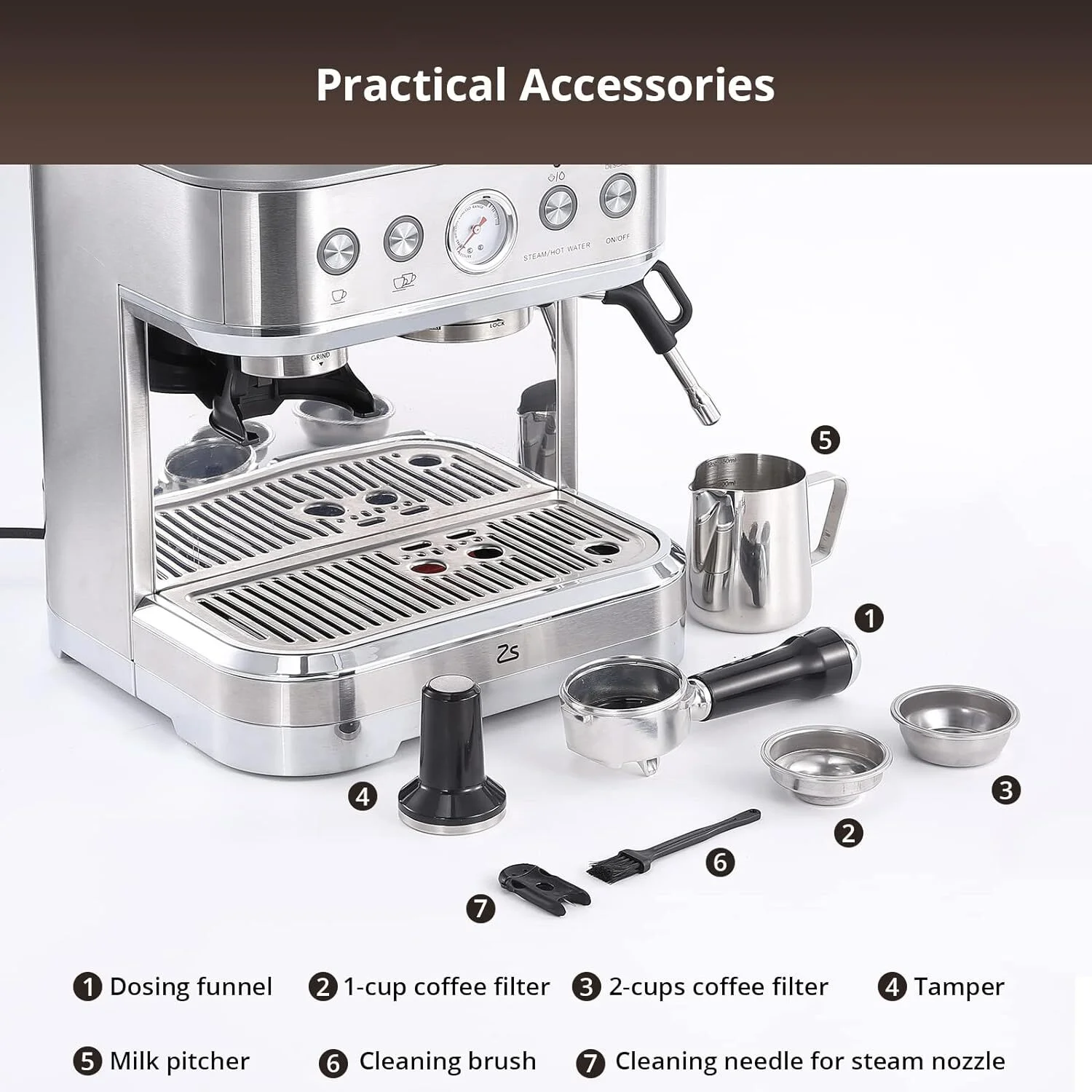 Garvee Semi-Automatic Espresso Machine Coffee Maker with Grinder & Milk Steamer, 15 Bar, 2.5L Water Tank