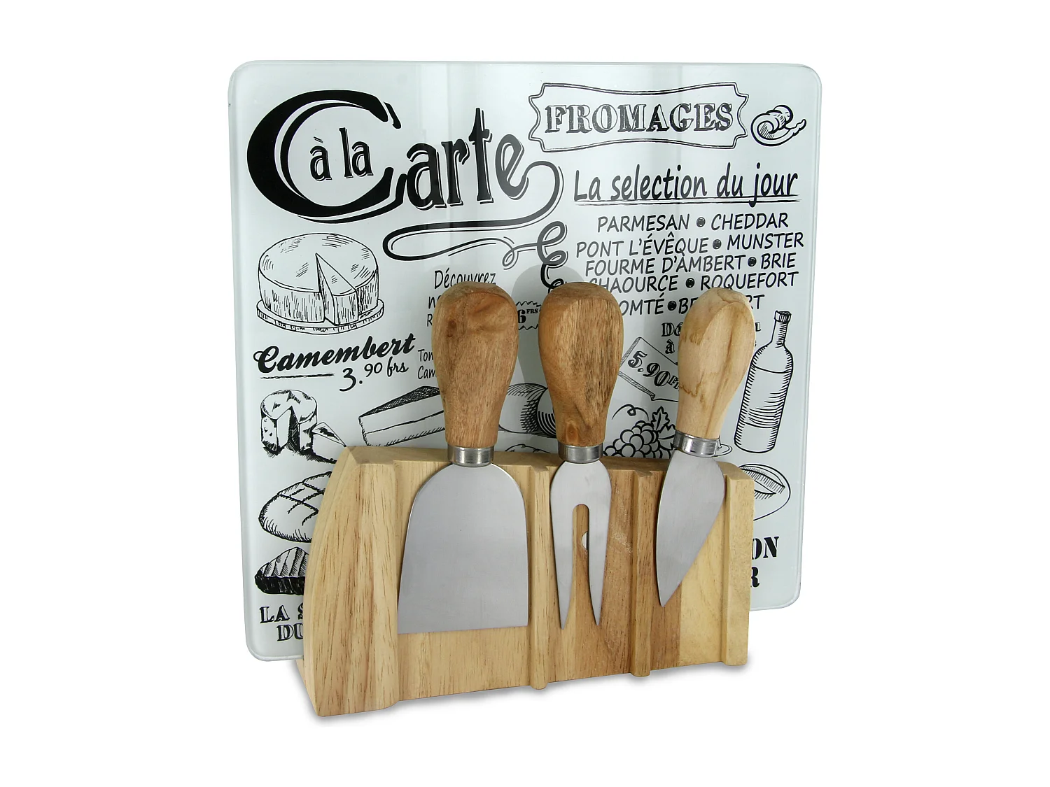 Plateau à Fromage - COOK CONCEPT - 3 Ustensiles Aimantés - Support en Bois - Multicolore
