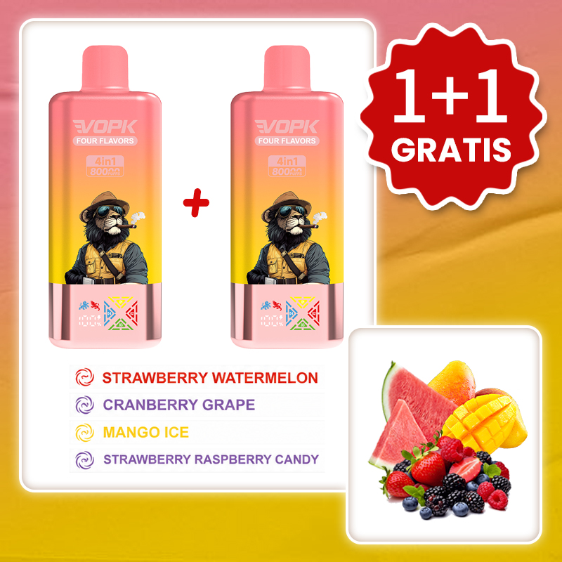 Truskawka i arbuz + Żurawina i winogrono + Lodowe mango + Cukierek truskawkowo-malinowy💥Promocja 1+1 GRATIS! VOPK 80 000 puffów