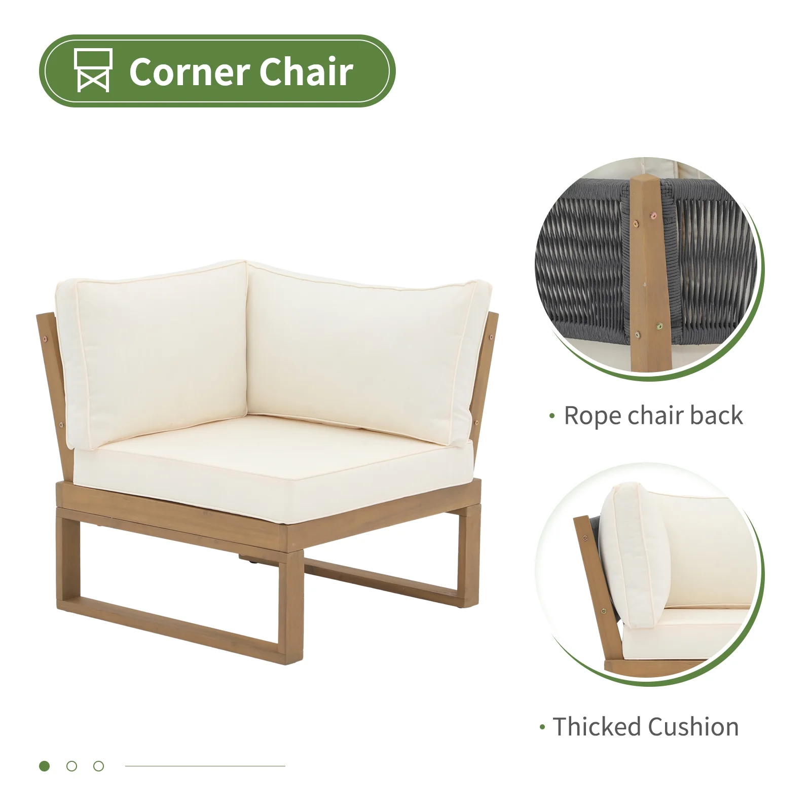 OC Orange-Casual Outdoor 4-Piece Acacia Wood Furniture Set, All-Weather Patio Sectional Sofa Set, Rope Lounge Couch with Wood Table, Cream White Cushion