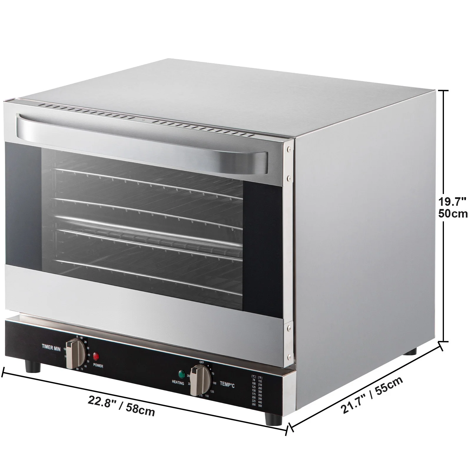 KFFKFF Commercial Convection Oven, 66L/60Qt, Half-Size Conventional Oven Countertop, 1800W 4-Tier Toaster with Front Glass Door, Electric Baking Oven with Trays Wire Racks Clip Gloves, 120V