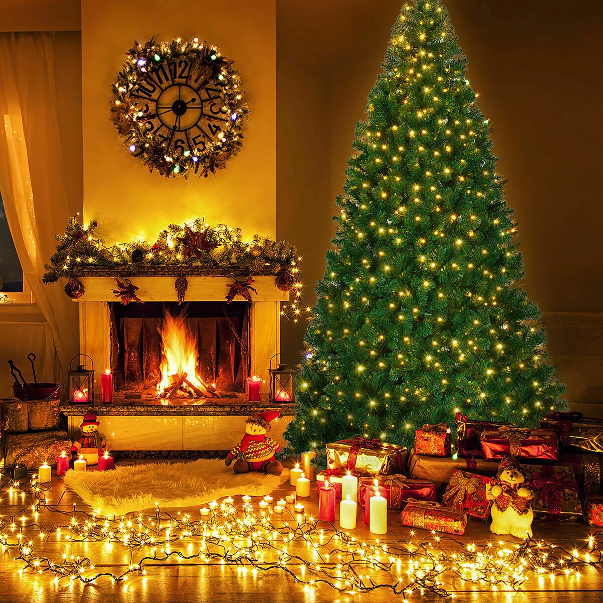 Costway 9Ft Pre-Lit PVC Christmas Tree Hinged 700 LED Lights Green