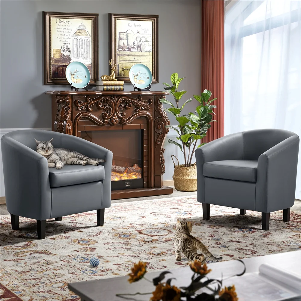 Renwick Faux Leather Barrel Accent Chair for Living Room, Set of 2, Black - Image 39