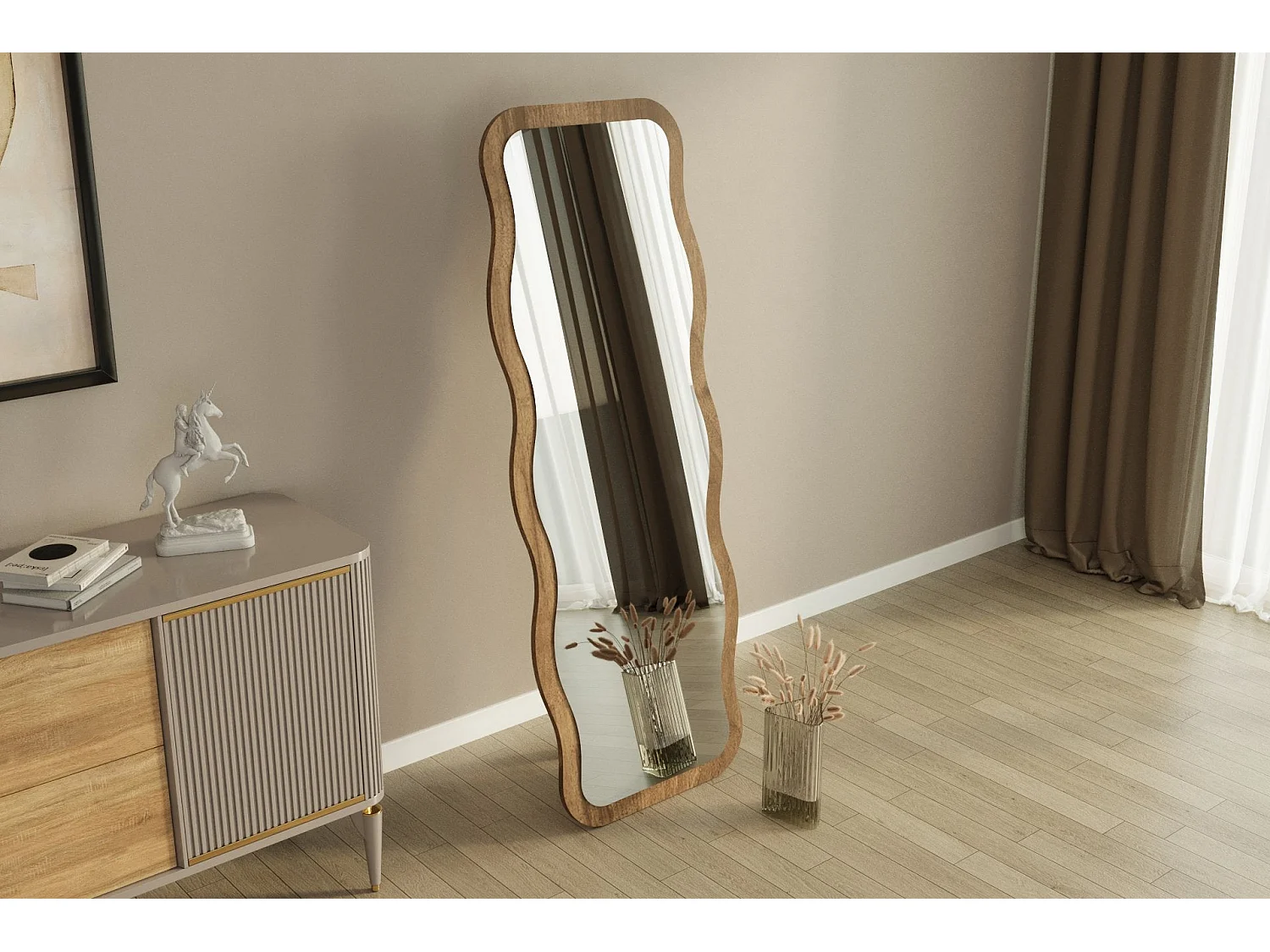 Luna - Miroir sur pieds en bois 50x160cm - Bois foncé