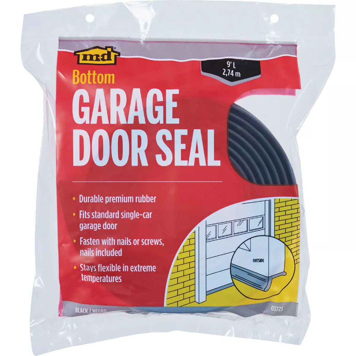 M-D Building Products 9 Ft. Black Rubber Garage Door Bottom Seal