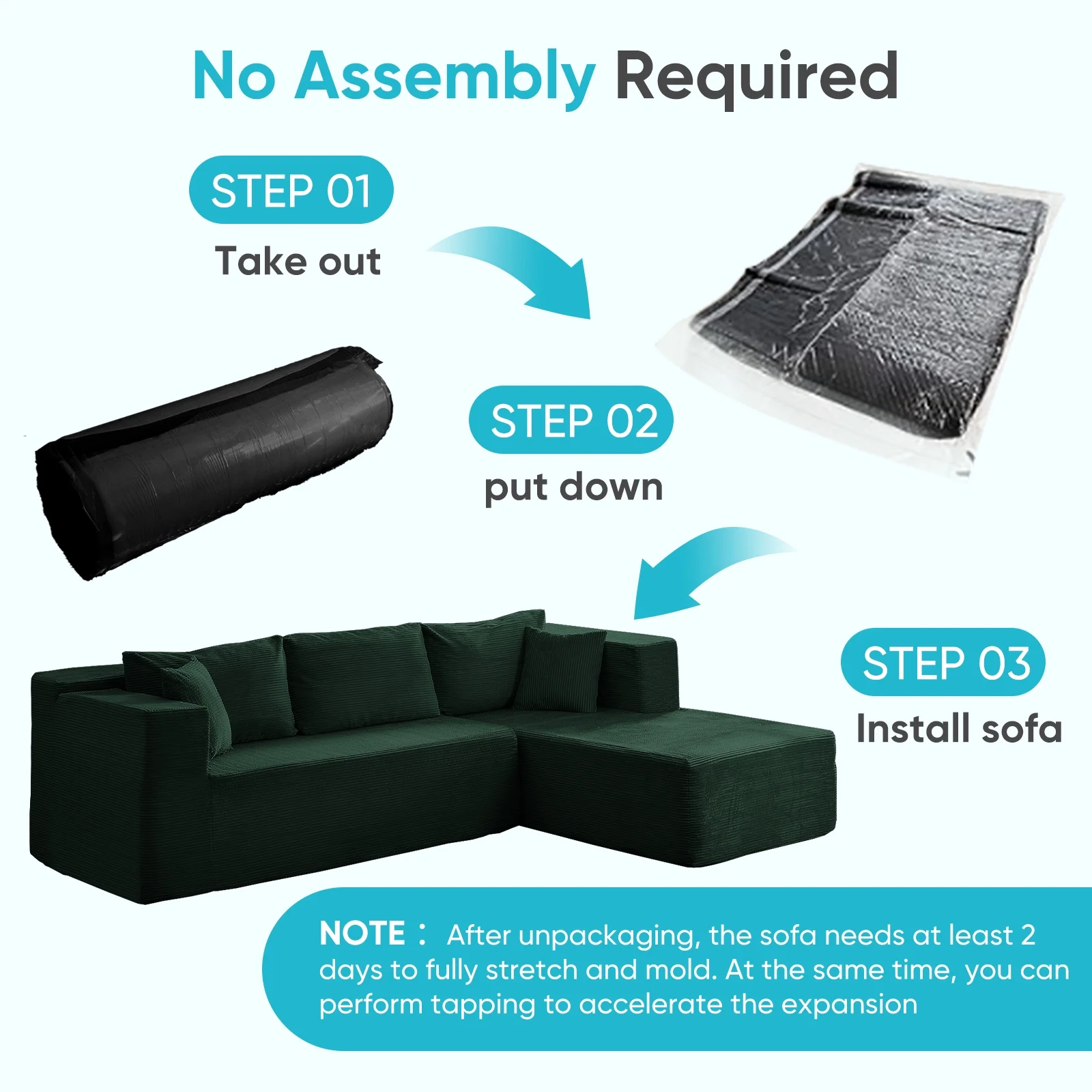 ZAFLY 106" Cloud Sectional Couch with Chaise, No Assembly Required L Shaped Sleeper Sofa, Oversized Deep Seat Modular Couches and Sofas for Living Room - Right, Black - Image 36