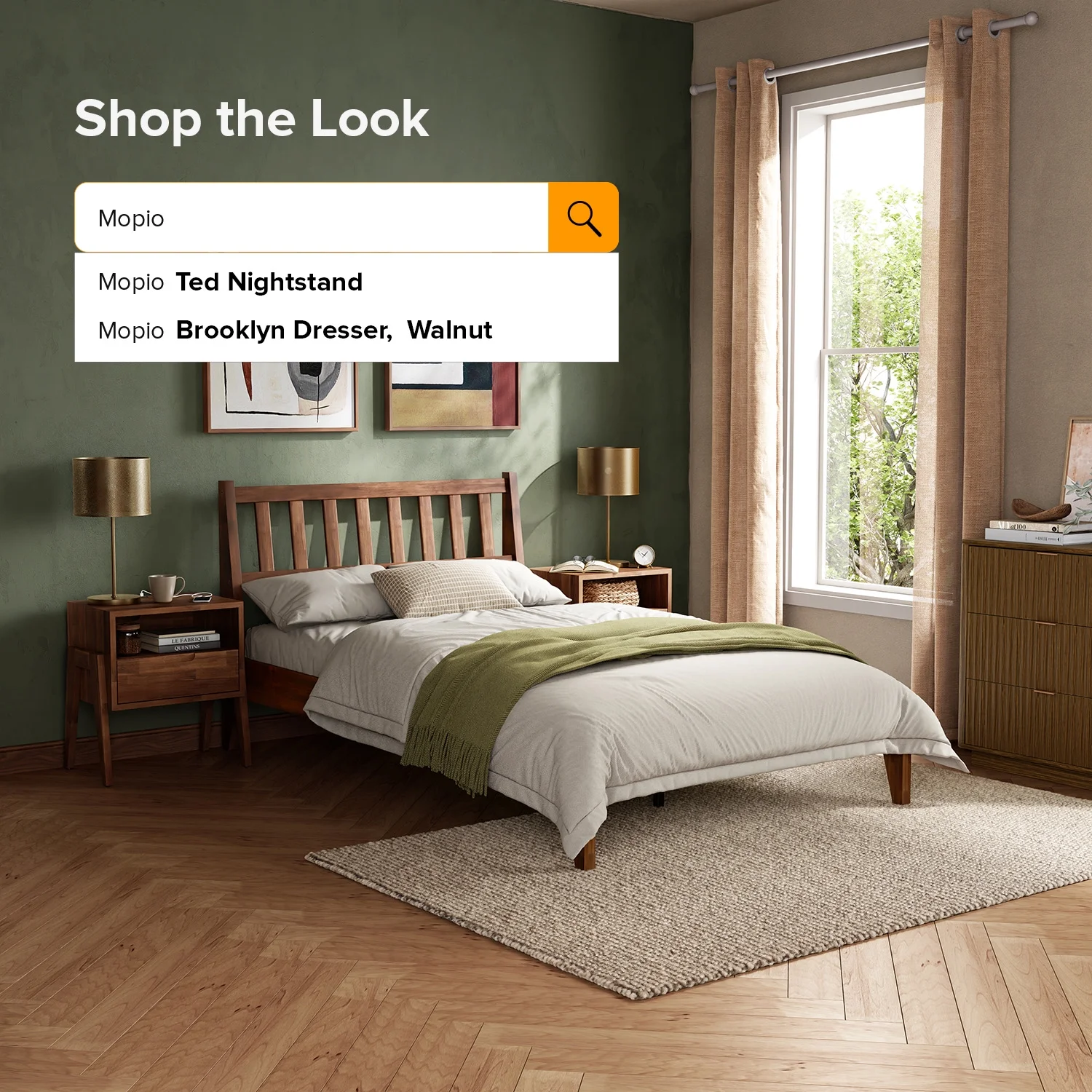 Mopio Ted Queen Bed Frame with Headboard, Full Size Bed Frame, Mid Century Modern Acacia Solid Wood Platform Bed Frame, Wooden Bed Slats, No Box Spring Needed, Double Metal Bar Support, Walnut - Image 16