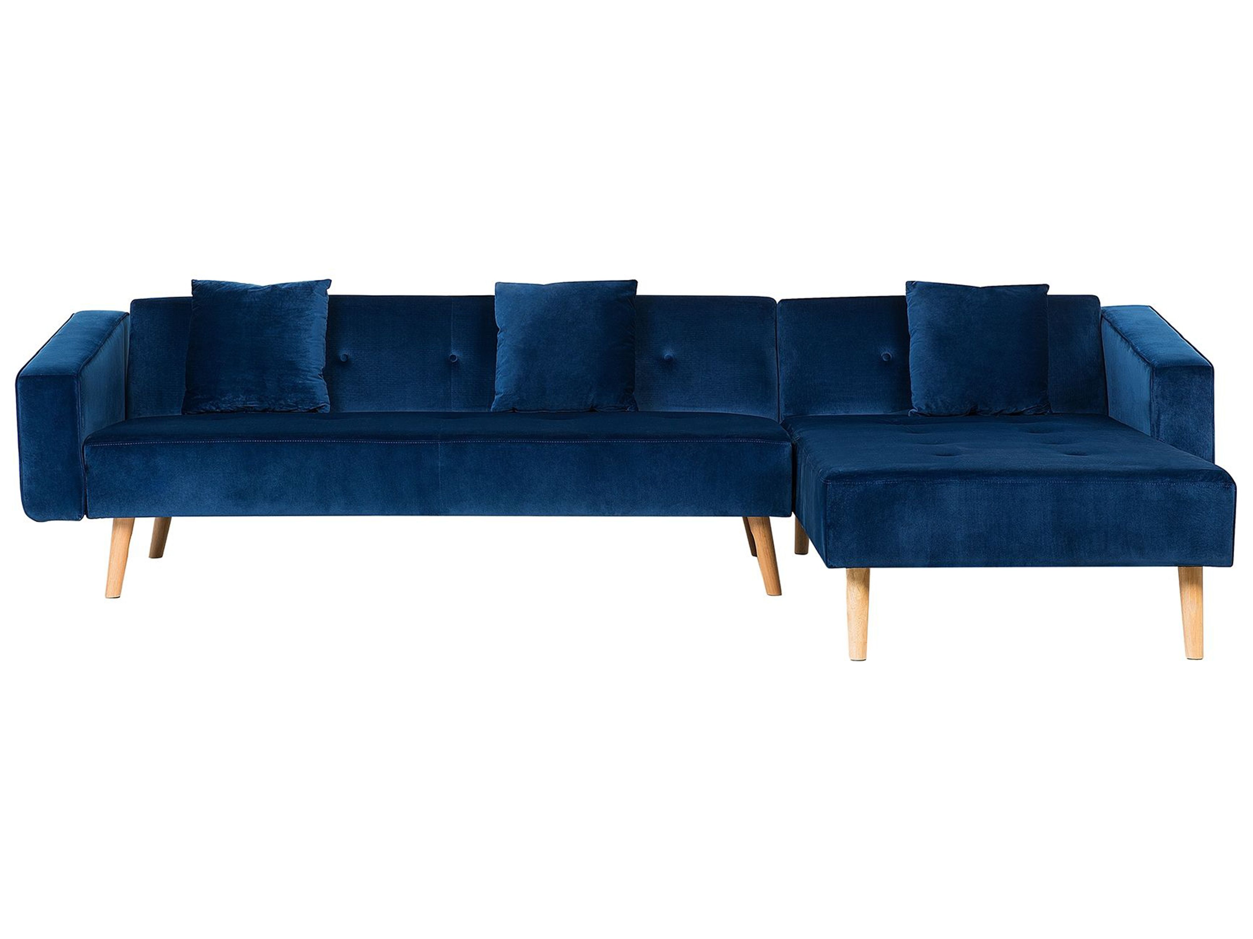 Corner Sofa Bed 4 Seater VADSO Velvet Navy Blue Left Hand