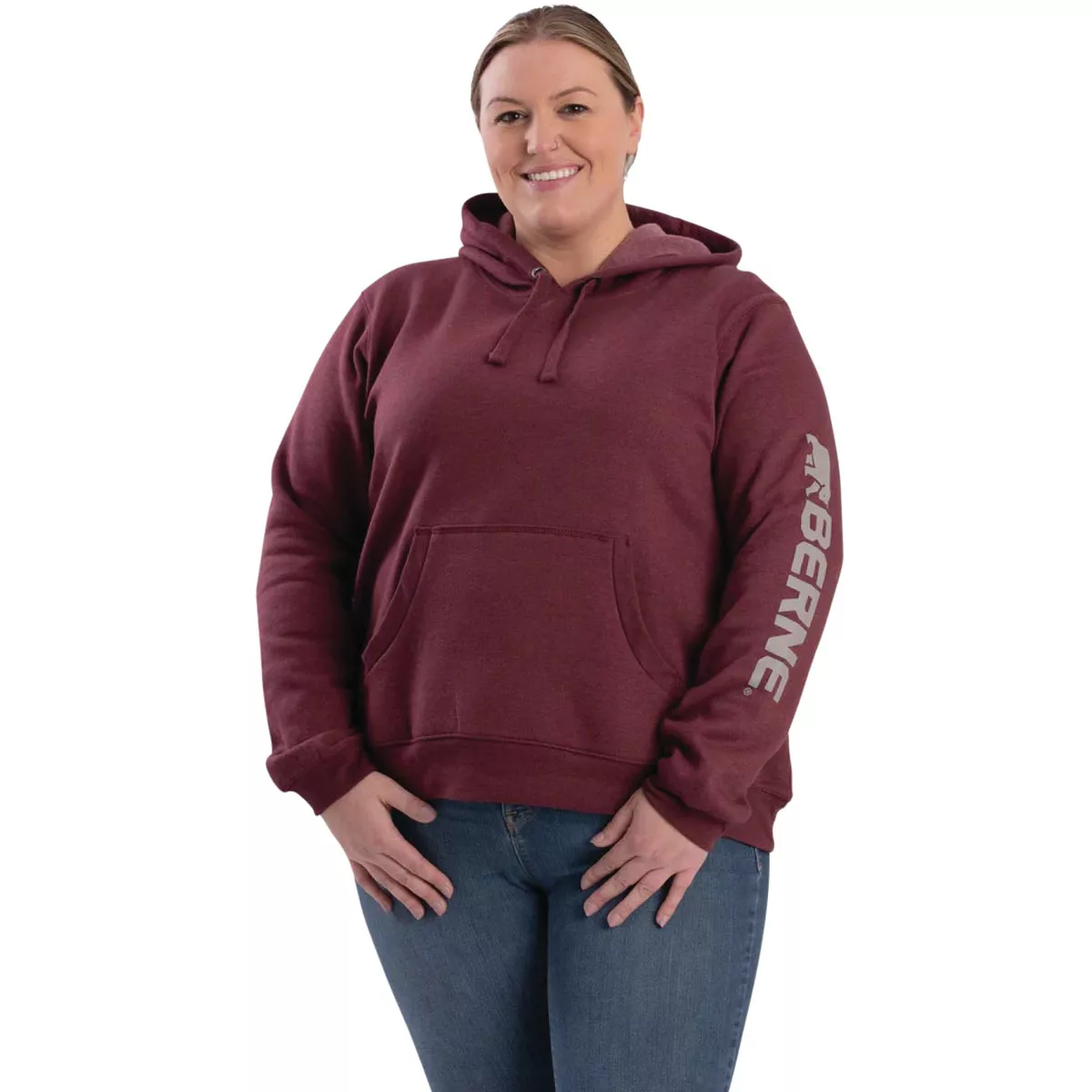 Berne Medium Cabernet Women's Signature Sleeve Pullover Hooded Sweatshirt