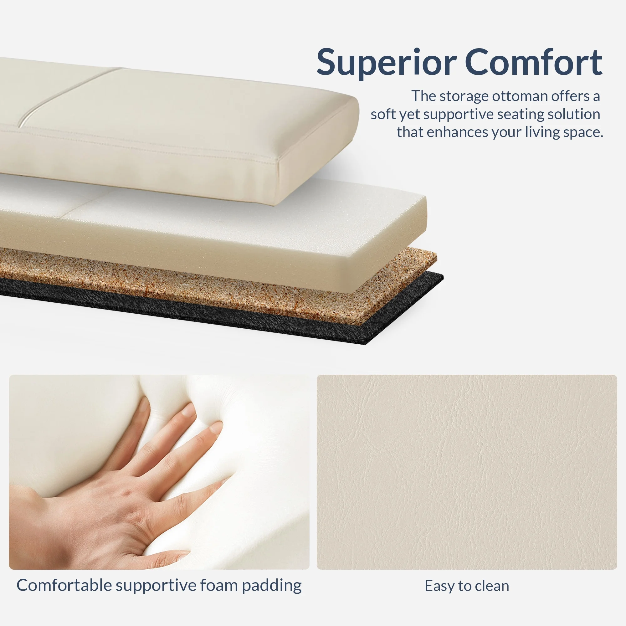 BELLEZE Storage Ottoman Bench Footstool - Amherst (Beige) - Image 52