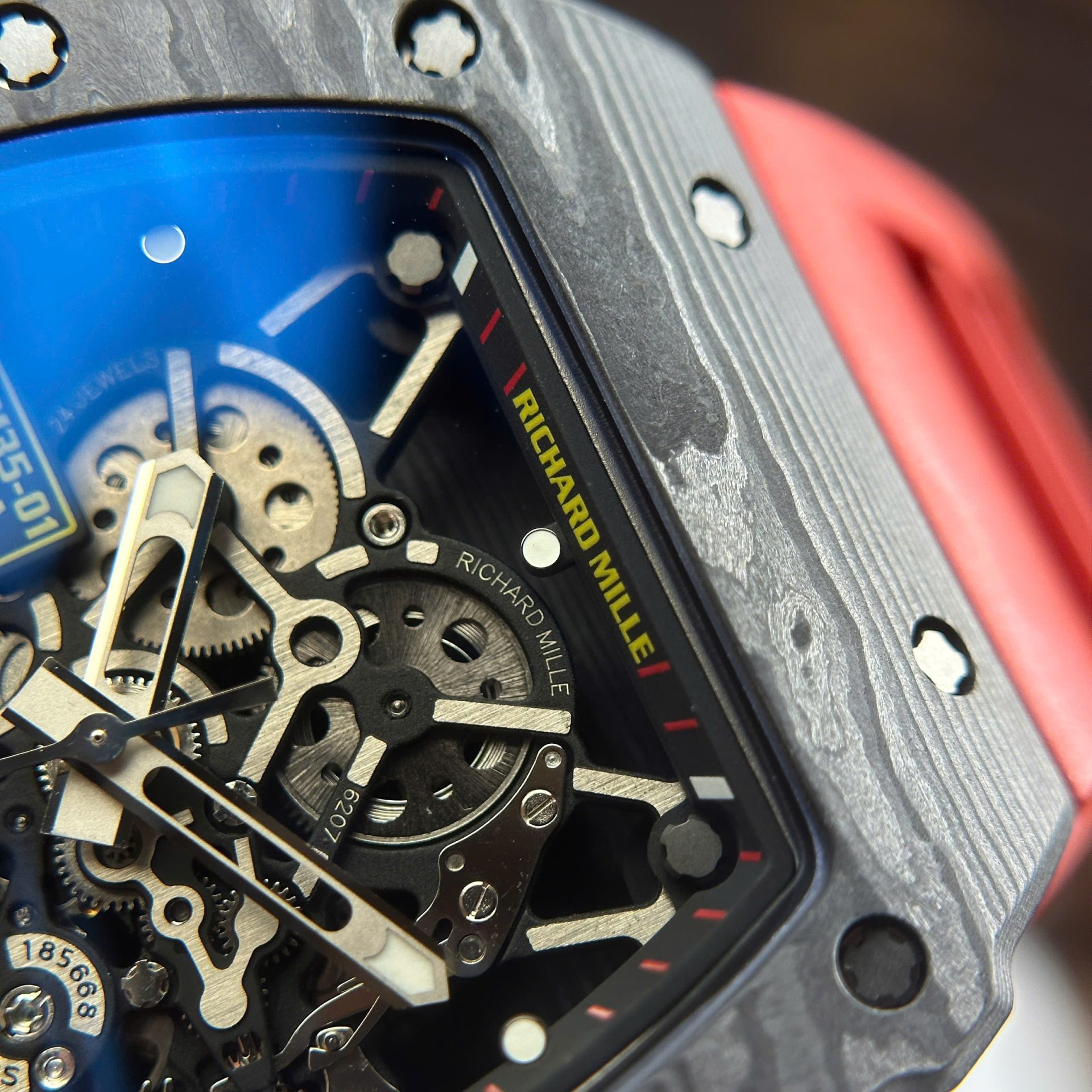 Richard Mille RM35-01 Rafael Nadal Carbon NTPT Copies Watches Red Rubber Strap ZF Factory 49,9x43mm - Top club