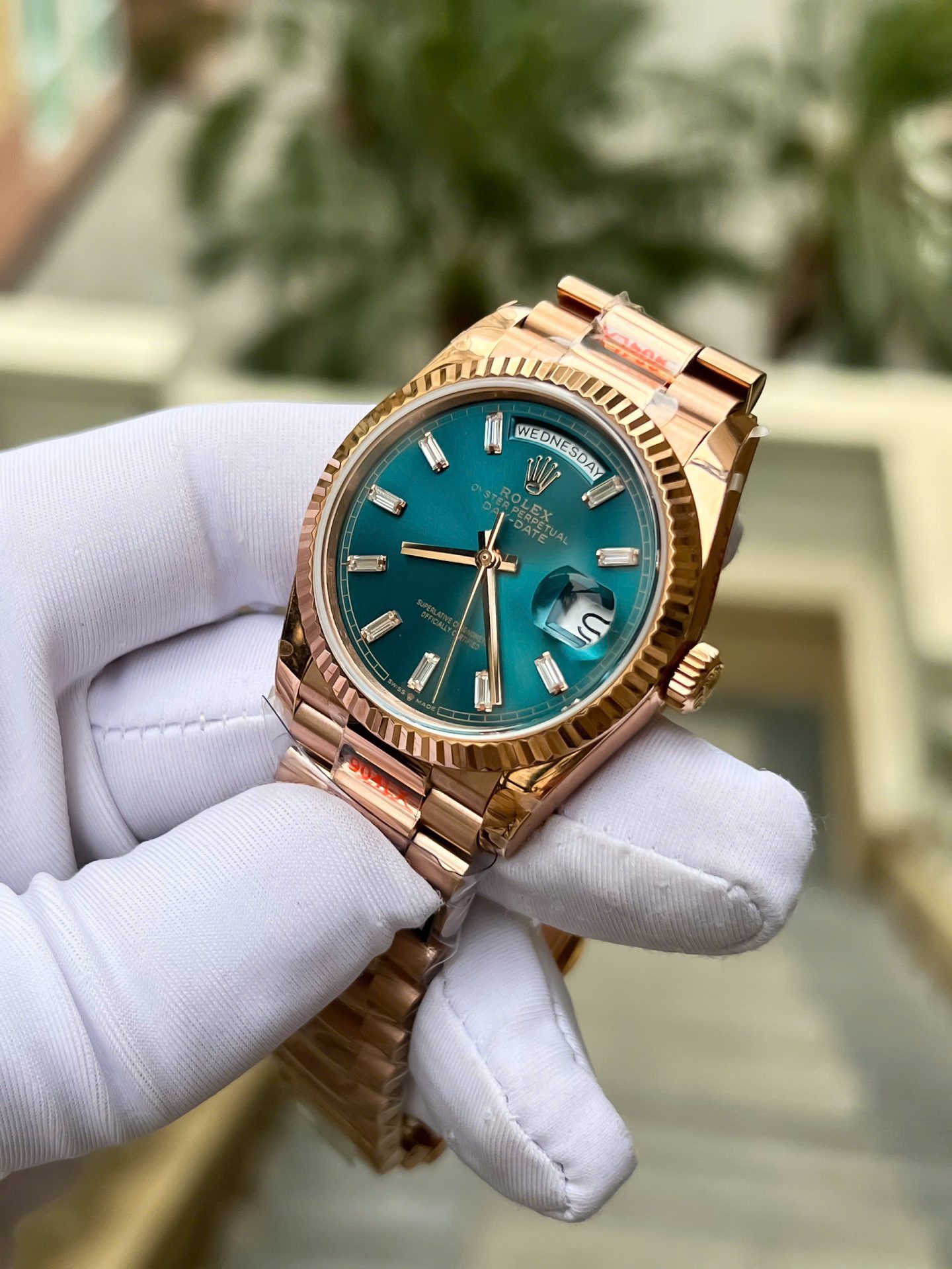 Rolex Day-Date 128235 Replica Watch Dial Diamonds Moissanite Weight 158gram QF 36mm - Elite Watch Atelier