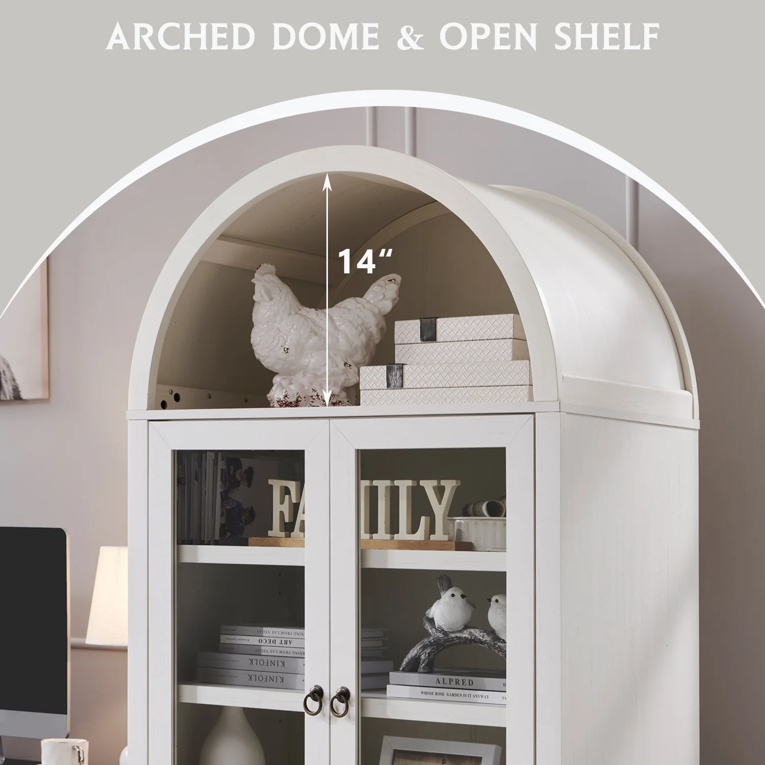 IFGET 71-Inch Arched 4-Tier Bookcase with Glass Doors and Drawers - Image 59