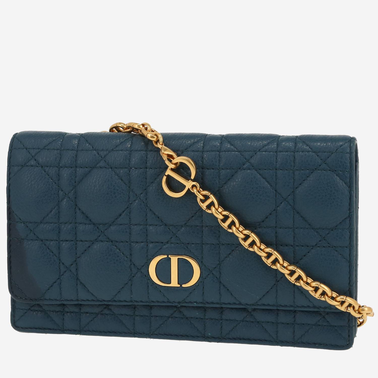 Dior Caro clutch-belt in blue grained leather