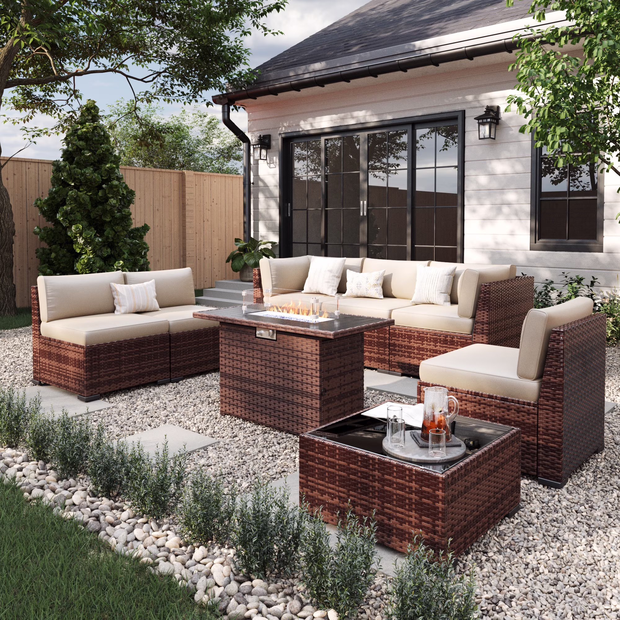 ELPOSUN 7 Pieces Patio Furniture Set, Outdoor Furniture Sectional Rattan Sofa for Backyard Garden Dark Grey - Image 11