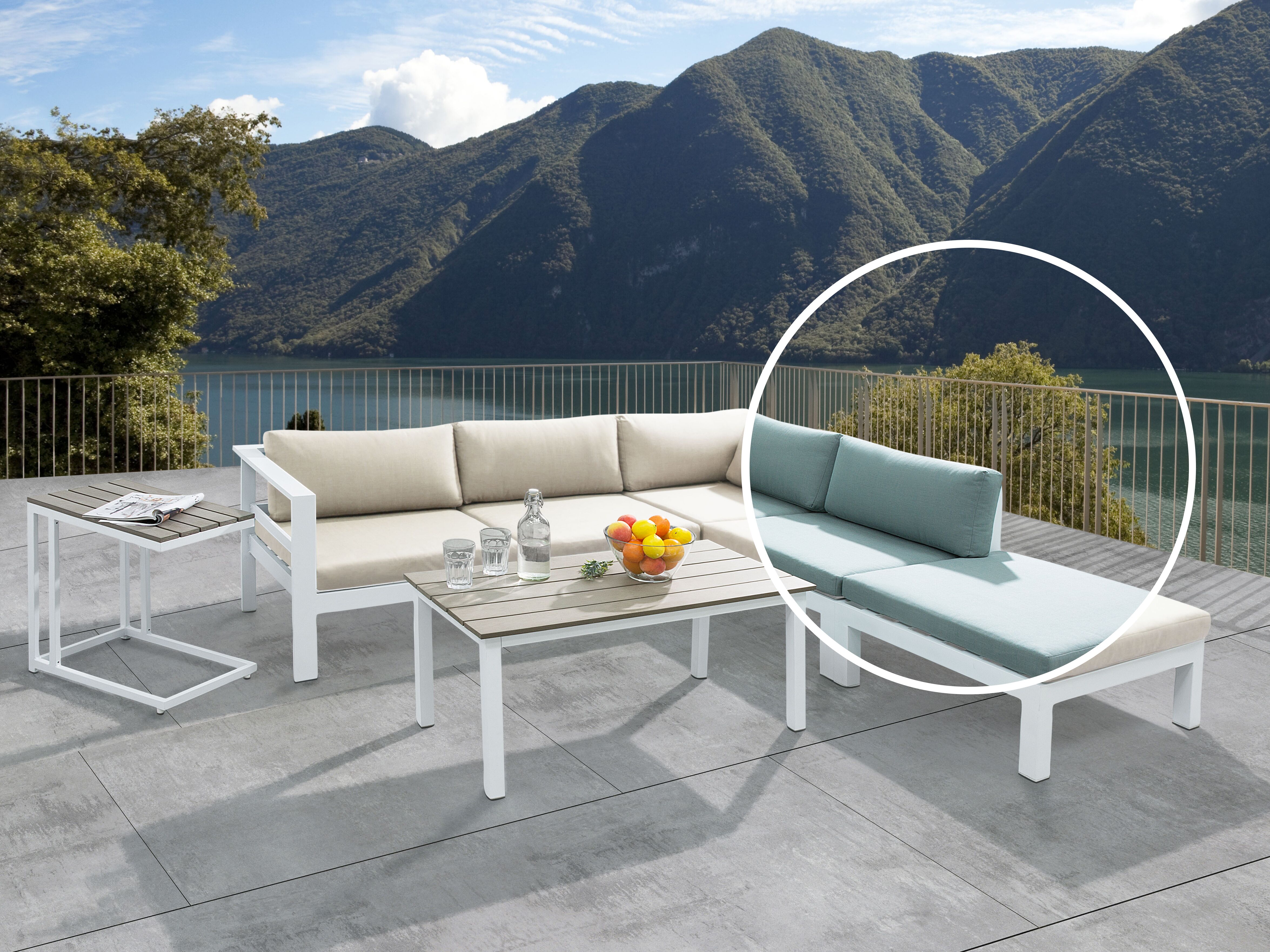 Garden Corner Sofa with Table 5 Seater MESSINA Left Hand Beige/ Green